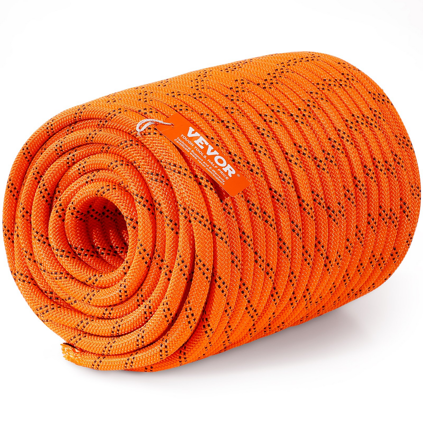 VEVOR Double Braided Polyester Rope, 1/2 in x 220 ft, 48 Strands, 8000 LBS Breaking Strength Outdoor Climbing Rope, Arborist Rigging Rope for Rock Hiking Camping Swing Rappelling Rescue, Orange/Black