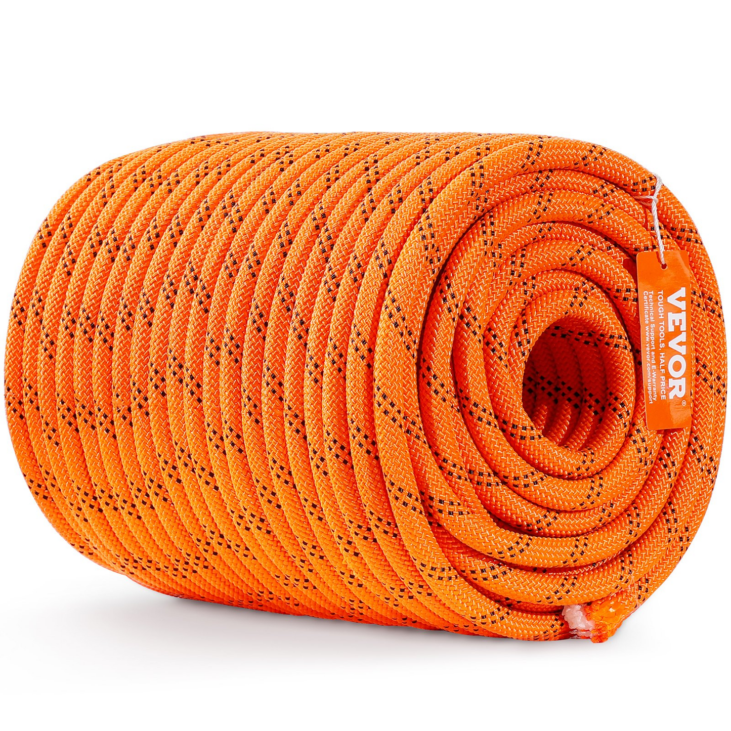 VEVOR Double Braided Polyester Rope, 1/2 in x 220 ft, 48 Strands, 8000 LBS Breaking Strength Outdoor Climbing Rope, Arborist Rigging Rope for Rock Hiking Camping Swing Rappelling Rescue, Orange/Black