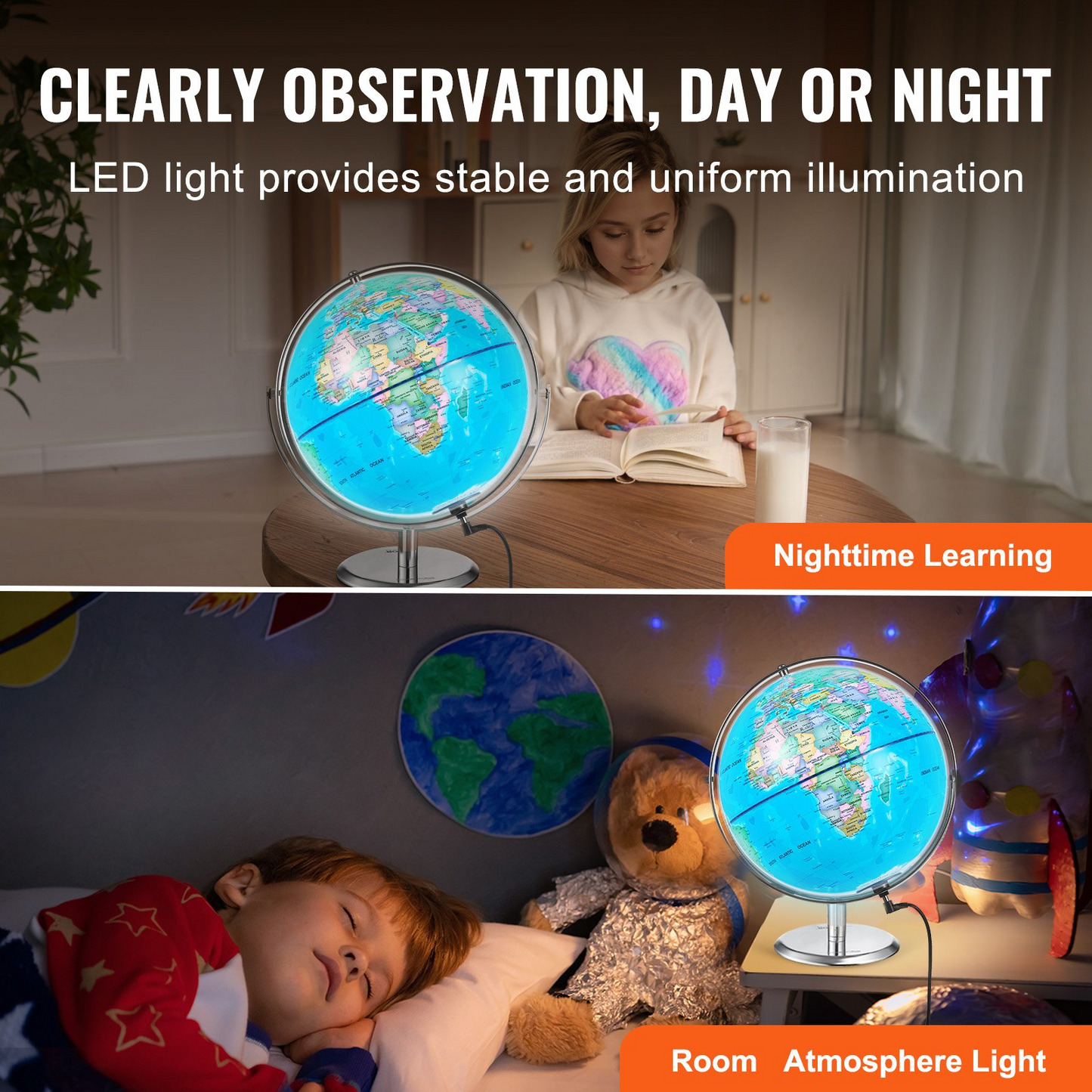 VEVOR Talking World Globe, 9 in/228.6 mm, Interactive Globe for Kids Early Learning Teaching, Educational Globe with Smart Talking Pen LED Night Light USB Interface, Gifts for Children Boys & Girls