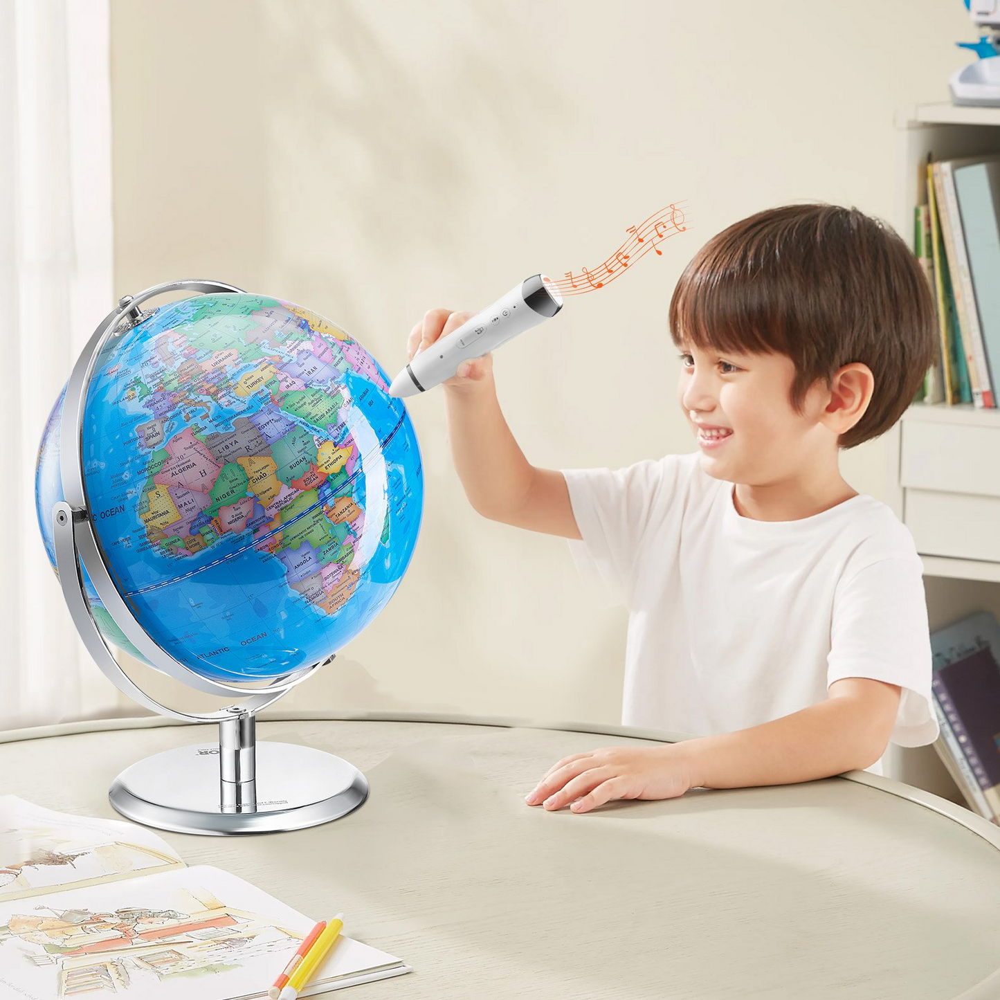 VEVOR Talking World Globe, 9 in/228.6 mm, Interactive Globe for Kids Early Learning Teaching, Educational Globe with Smart Talking Pen LED Night Light USB Interface, Gifts for Children Boys & Girls