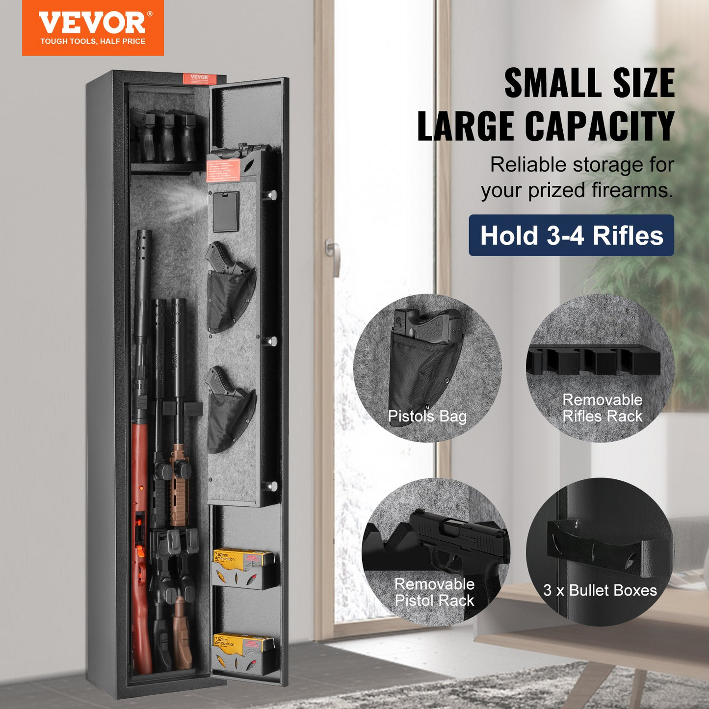 VEVOR 3 Rifles Gun Safe, Rifle Safe with Lock & Digital Keypad, Quick Access Gun Storage Cabinet with Removable Shelf, Pistol Rack, Rifle Cabinet for Home Rifle and Pistols