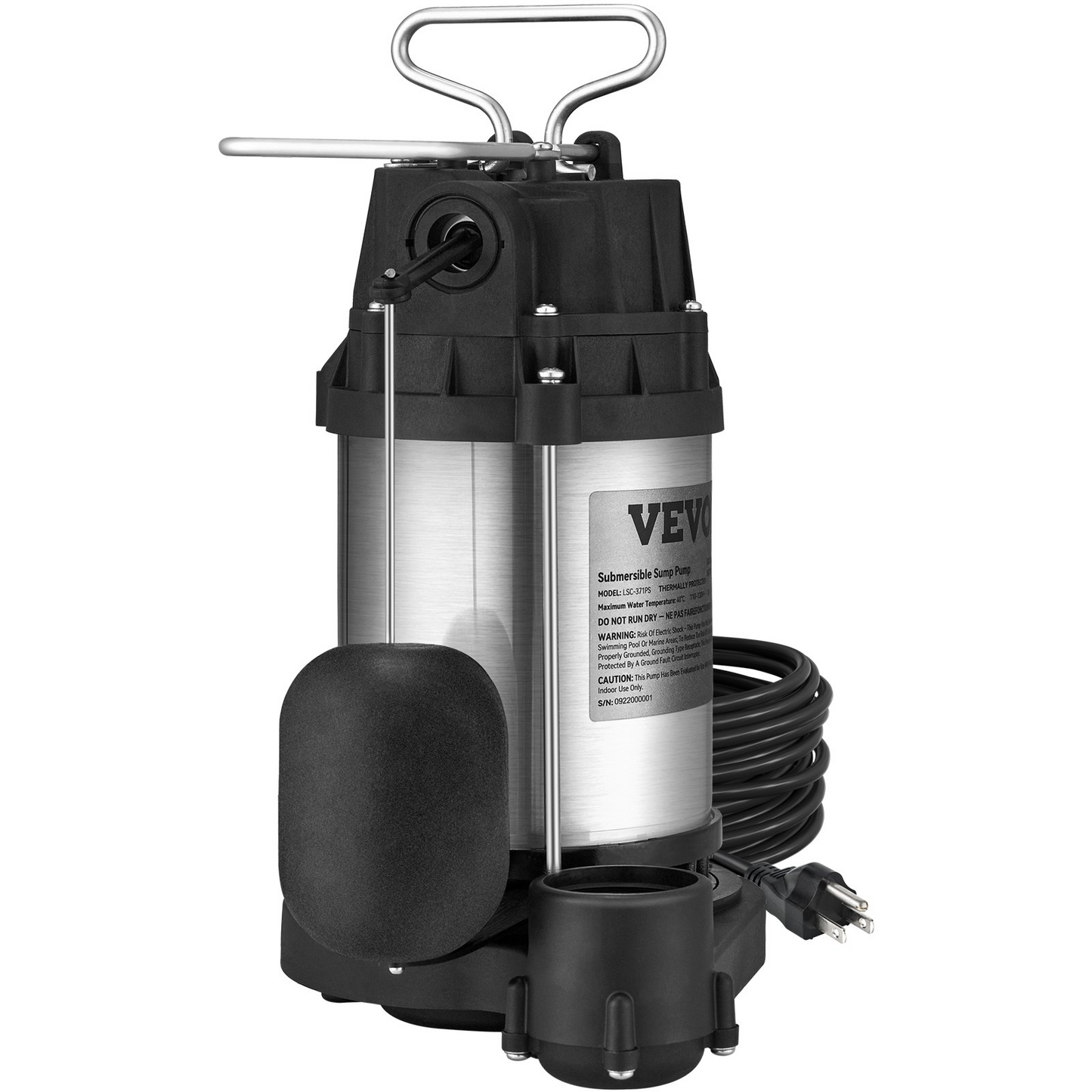 VEVOR Submersible Sump Pump Water Pump 1/2 HP 4320GPH Cast Iron Steel Basement