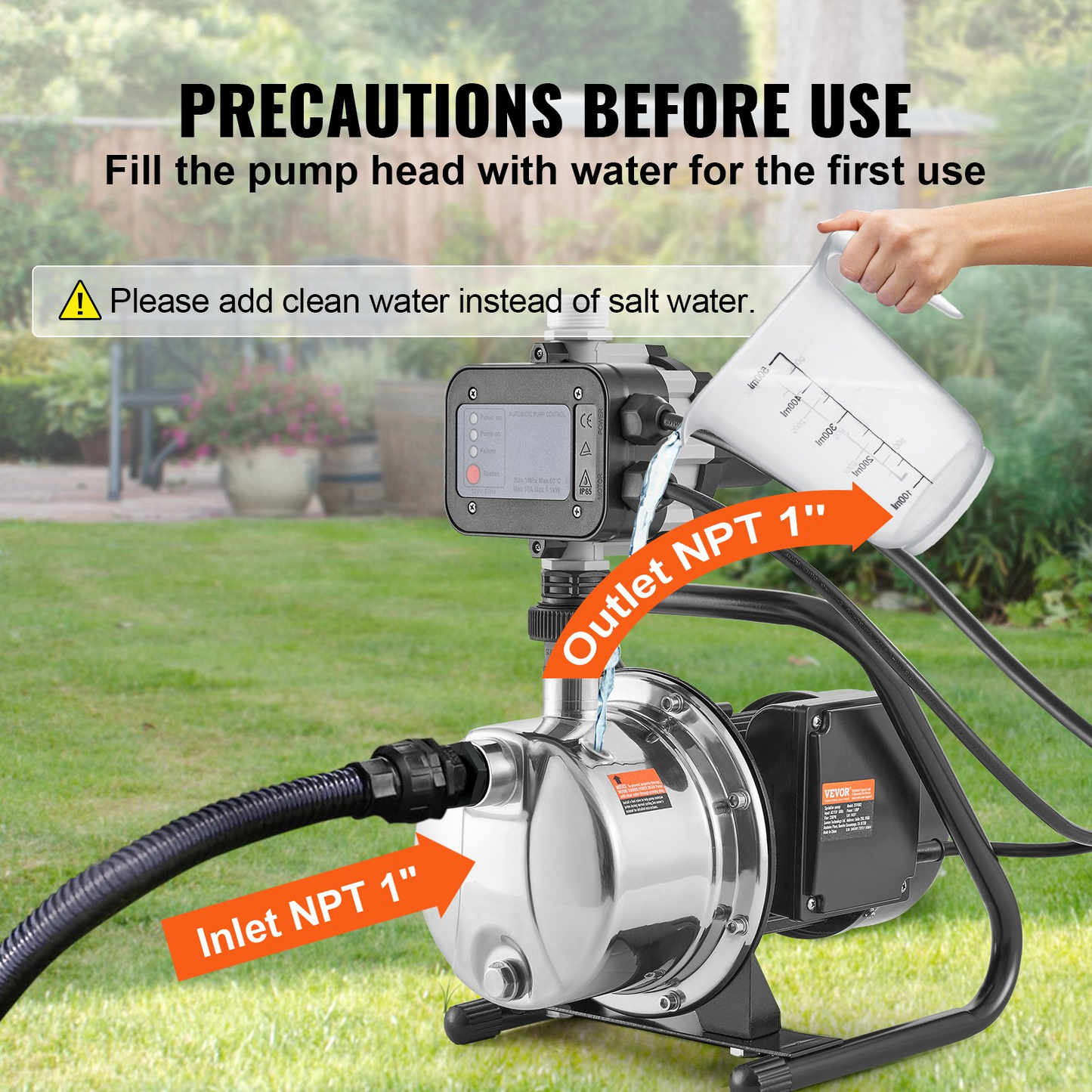 VEVOR Shallow Well Pump Portable Jet Pump w/ Auto Controller 1.5HP 1200GPH 164ft