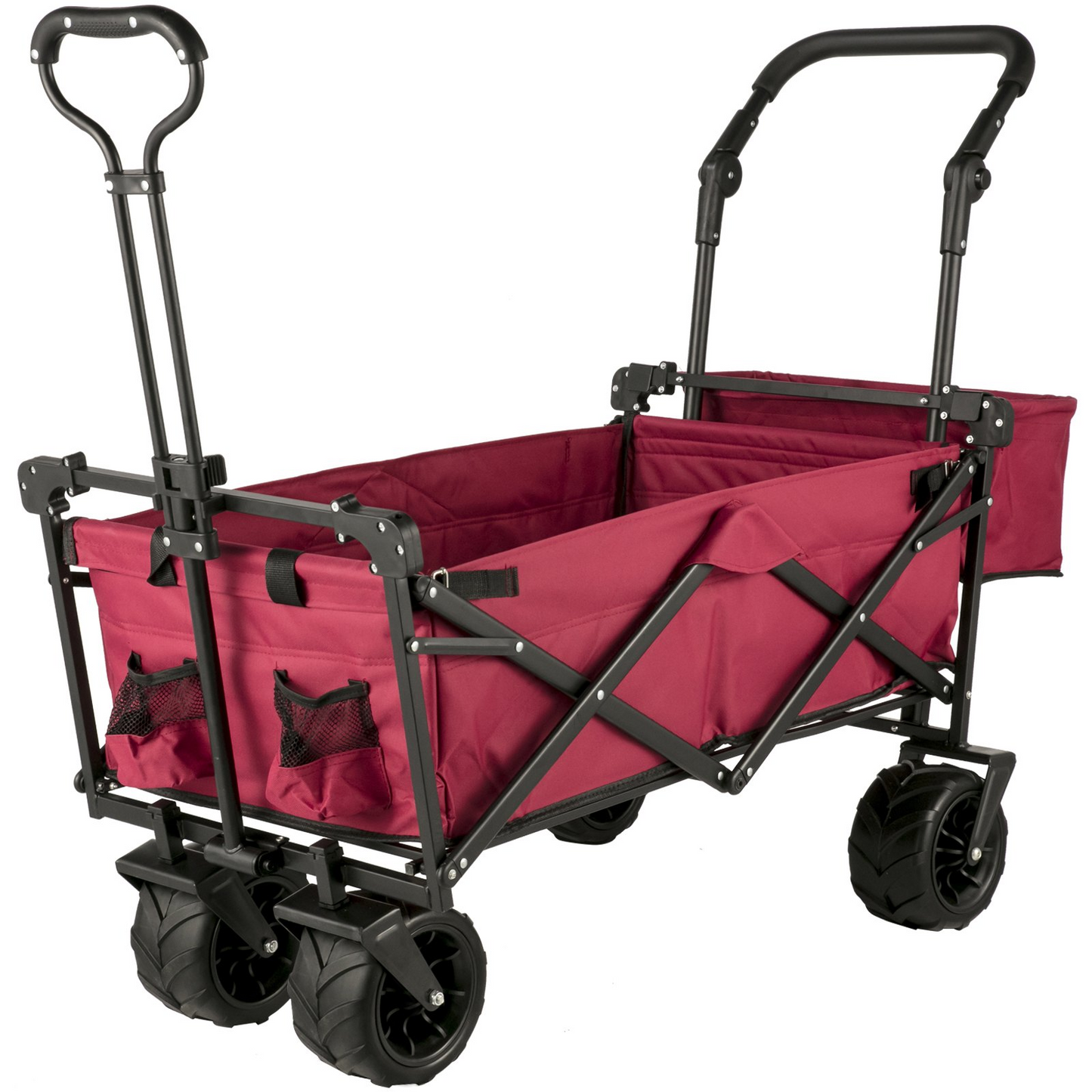 VEVOR Extra Large Collapsible Garden Cart with Removable Canopy, Folding Wagon Utility Carts with Wheels and Rear Storage, Wagon Cart for Garden, Camping, Grocery Cart, Shopping Cart, Red