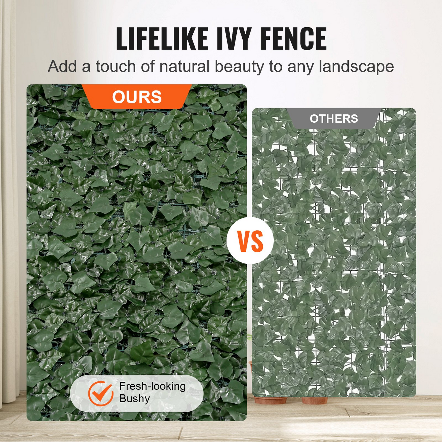 VEVOR Ivy Privacy Fence, 59 x 158in Artificial Green Wall Screen, Greenery Ivy Fence w/ Mesh Cloth Backing and Strengthened Joint, Faux Hedges Vine Leaf Decoration for Outdoor Garden, Yard, Balcony