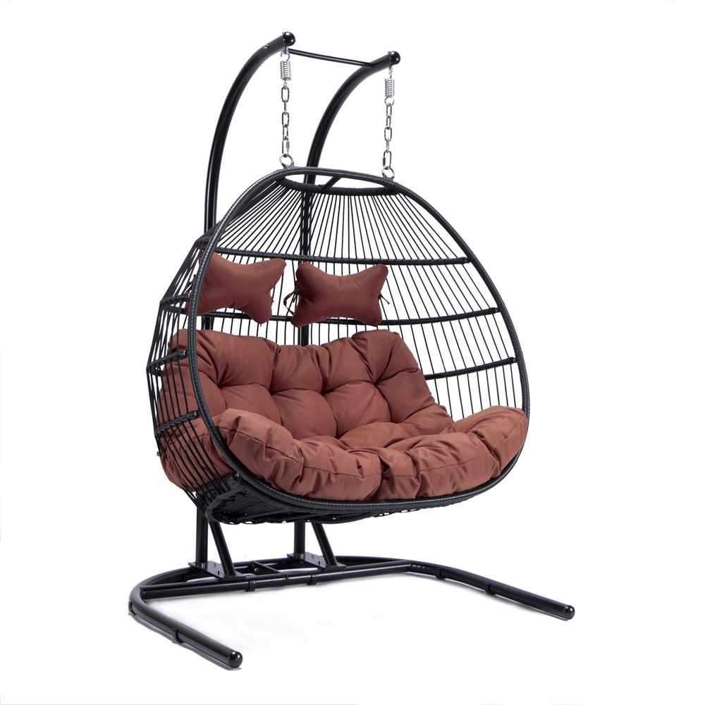 LeisureMod Wicker 2 Person Double Folding Hanging Egg Swing Chair ESCF52CH