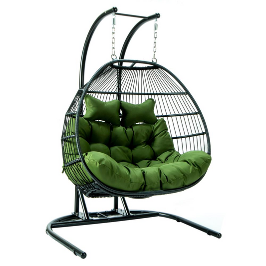 LeisureMod Wicker 2 Person Double Folding Hanging Egg Swing Chair ESCF52DG