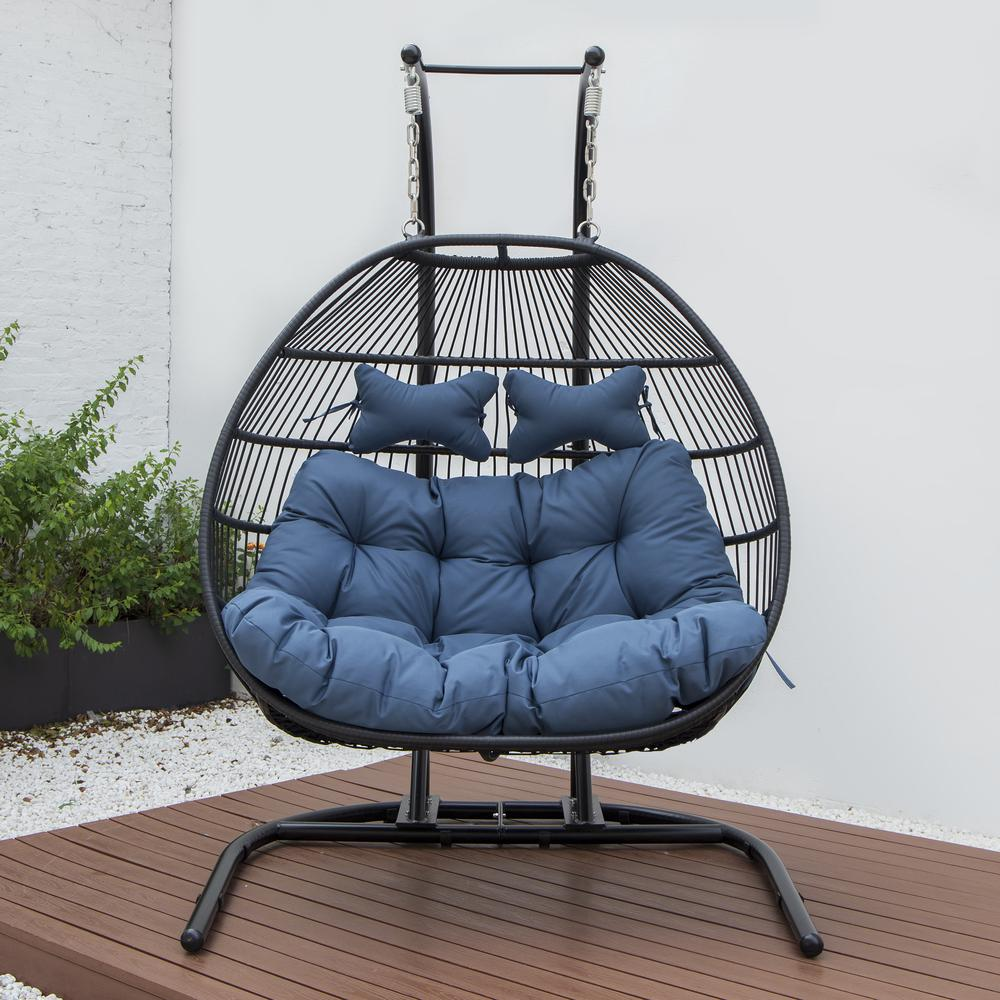 LeisureMod Wicker 2 Person Double Folding Hanging Egg Swing Chair ESCF52NBU