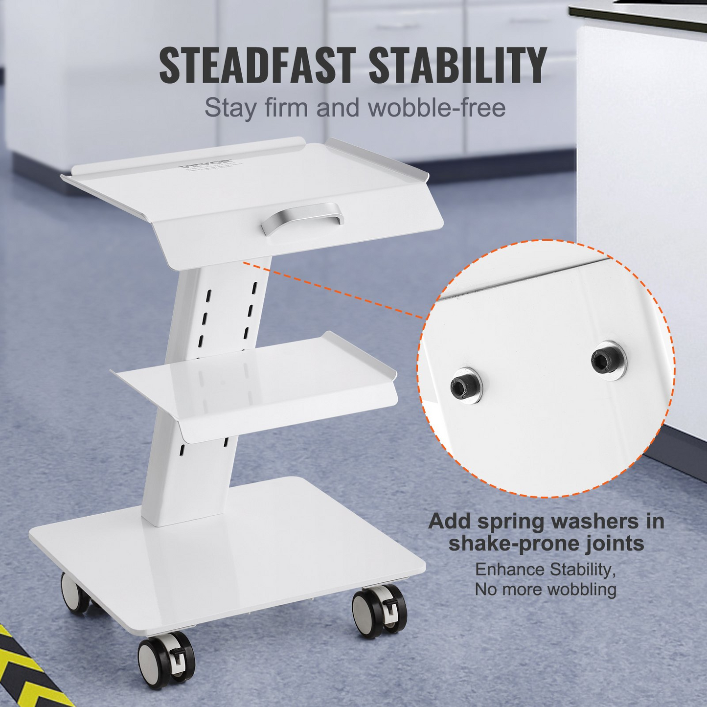 VEVOR Lab Trolley, 3-Layer Rolling Lab Cart, Metal Mobile Trolley with Swivel Wheels, Tray Rolling Clinic Cart 220 lbs Weight Capacity, for Lab, Clinic, Beauty and Salon