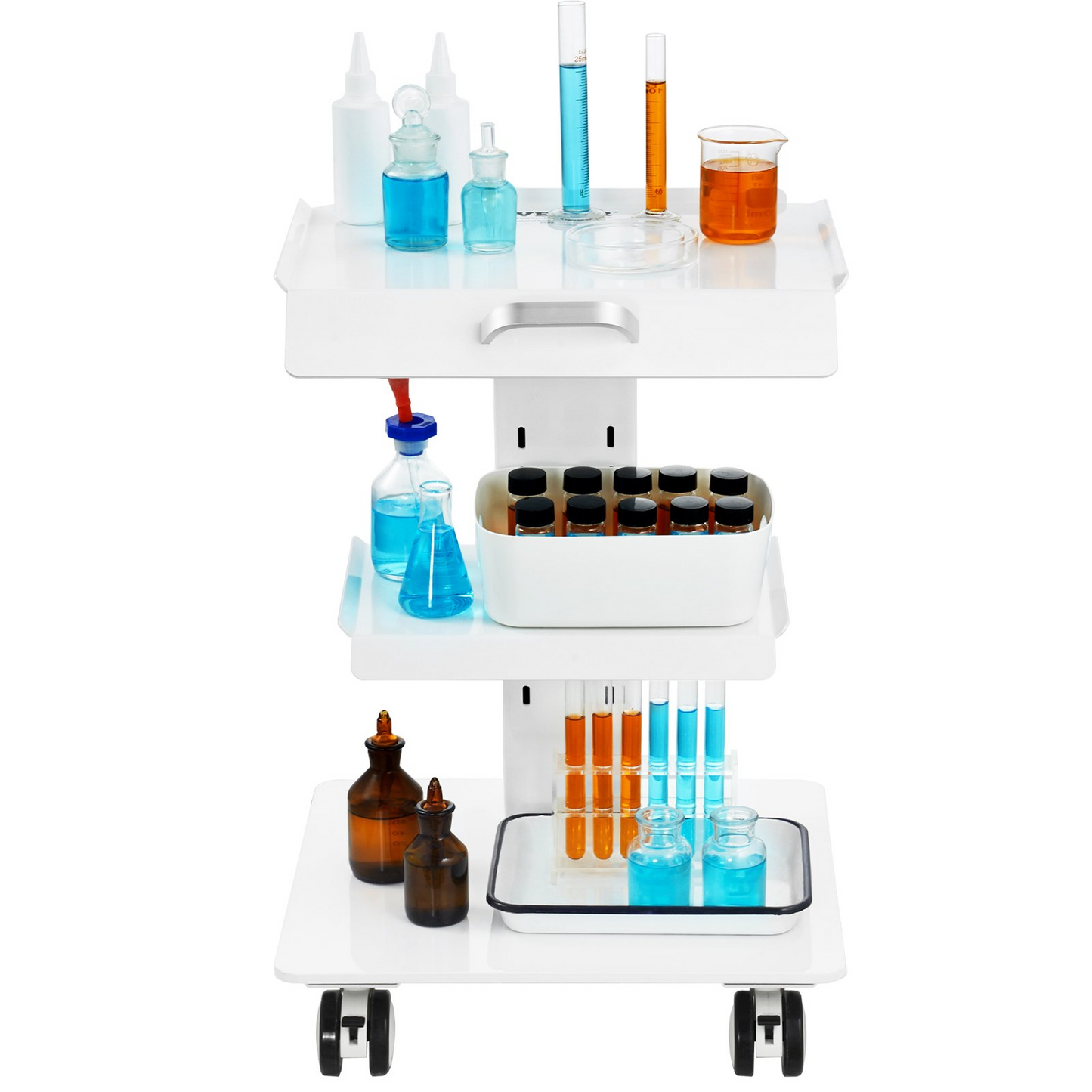 VEVOR Lab Trolley, 3-Layer Rolling Lab Cart, Metal Mobile Trolley with Swivel Wheels, Tray Rolling Clinic Cart 220 lbs Weight Capacity, for Lab, Clinic, Beauty and Salon