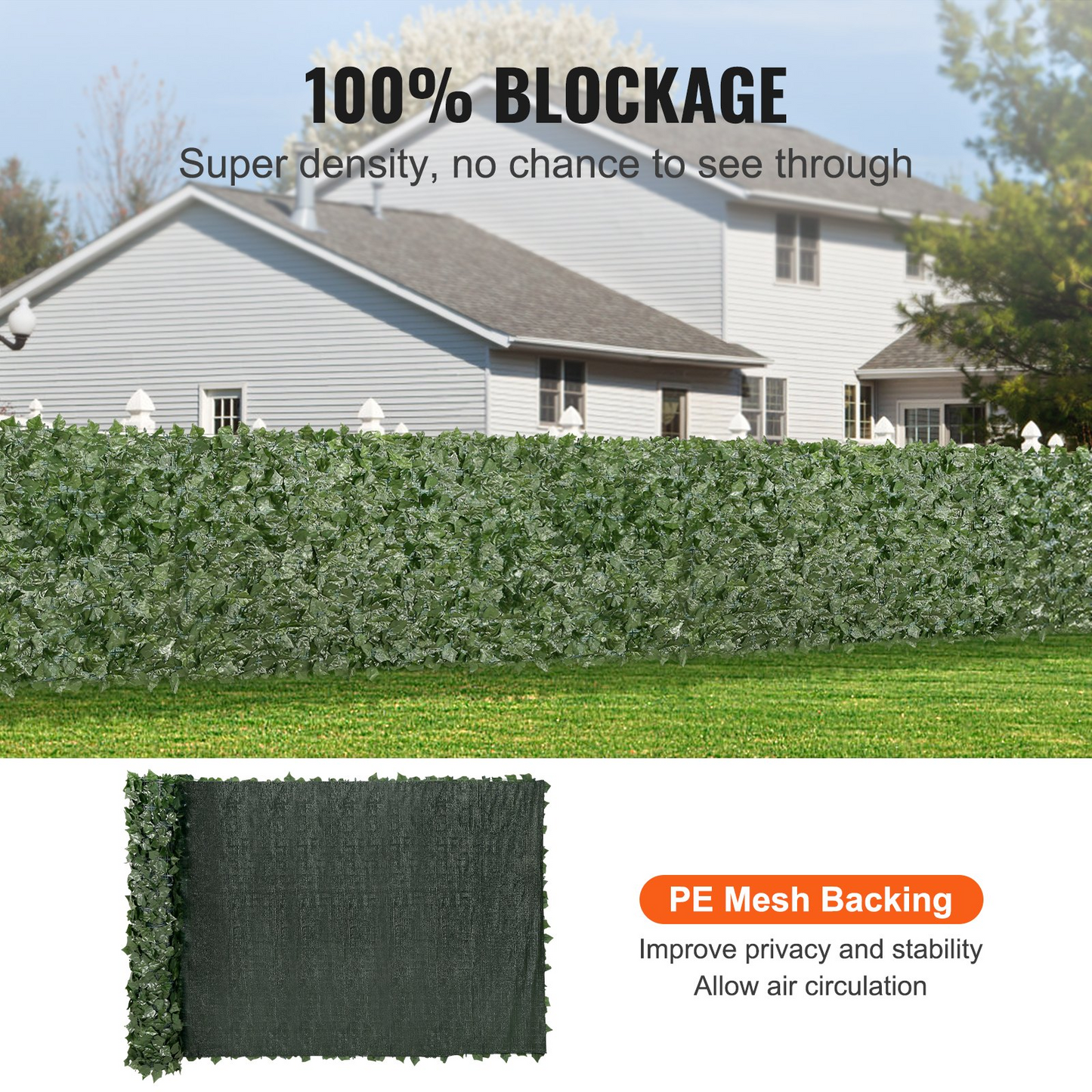 VEVOR Ivy Privacy Fence, 59 x 158in Artificial Green Wall Screen, Greenery Ivy Fence w/ Mesh Cloth Backing and Strengthened Joint, Faux Hedges Vine Leaf Decoration for Outdoor Garden, Yard, Balcony