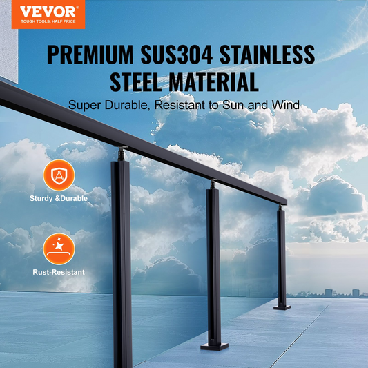 VEVOR Glass Clamp, 35.83" Height Glass Railing Bracket for 0.39 "-0.47 " Thickness Tempered Glass, 304 Stainless Steel Glass Mounting Clamp, Glass Shelf Bracket for Balcony, Garden, Deck, Stair, Black