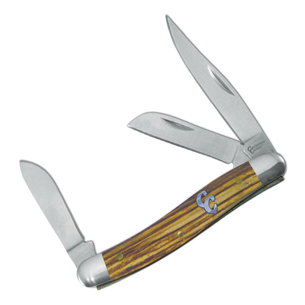 Scipio FCC0001ZW 3-Blade Sagebrush Stockman Pocket Knife Multi-Blade Folding Knife with Zebrawood Handle 3.5-Inches Closed