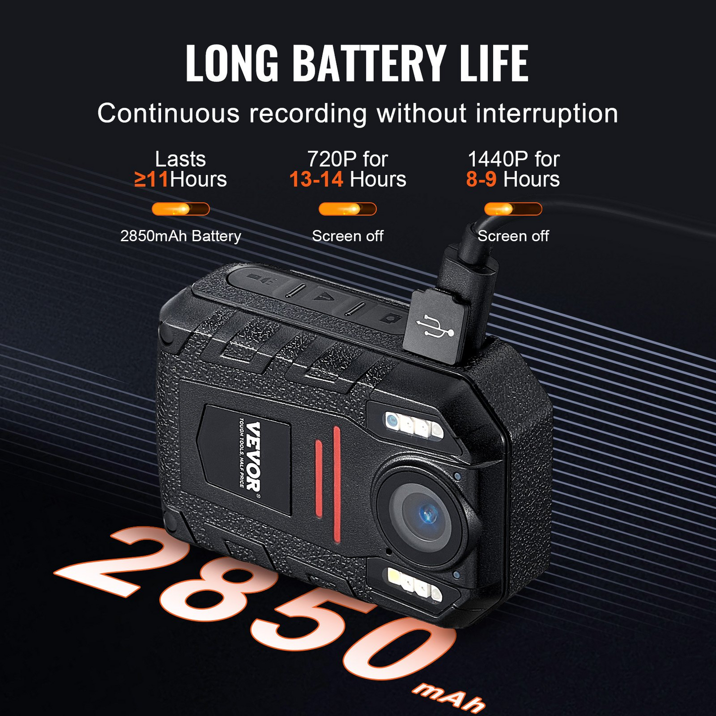 VEVOR 1440P HD Police Body Camera, 64GB Body Cam with Audio Video Recording Picture, Built-in 2850 mAh Battery, 2.0" LCD, Infrared Night Vision, Waterproof Personal Body Cam for Law Enforcement