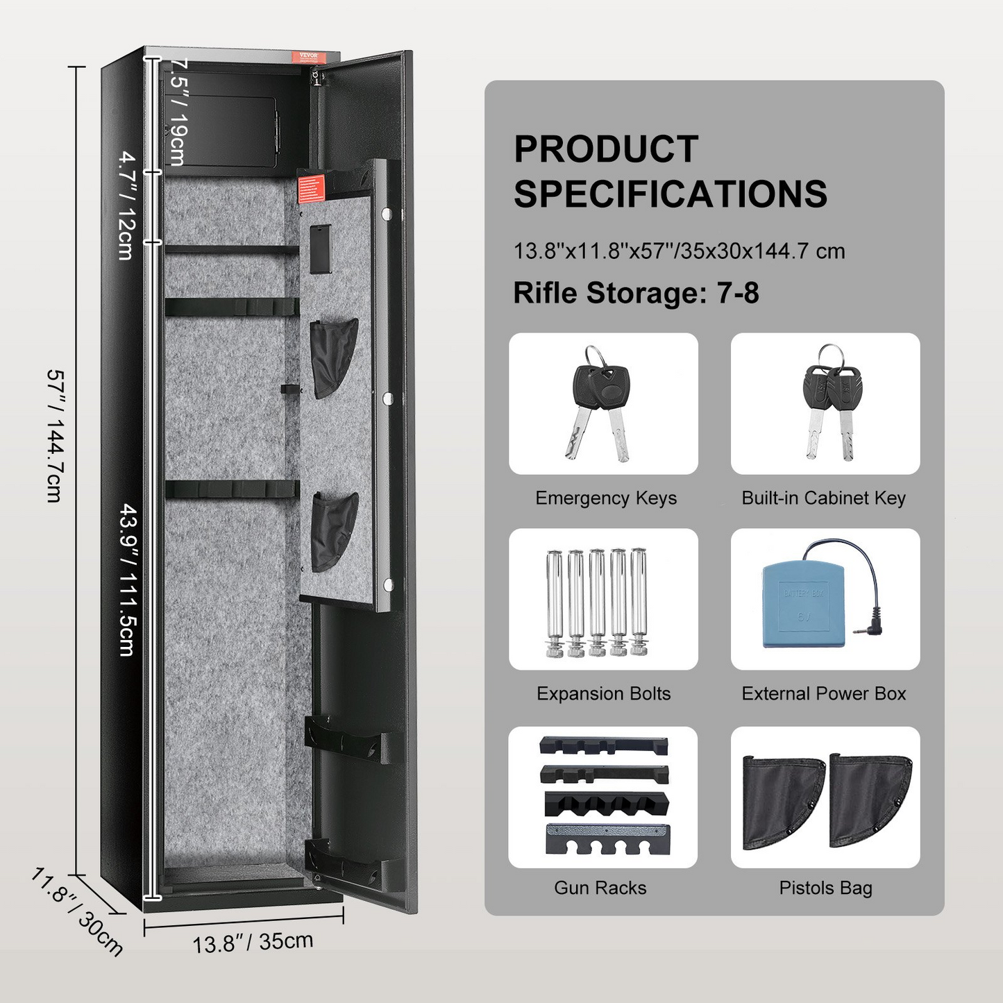 VEVOR 5 Rifles Gun Safe, Rifle Safe with Digital Keypad & Lock, Gun Storage Cabinet with Built-in Storage Locker, Removable Storage Shelf for Home Long Gun and Pistols