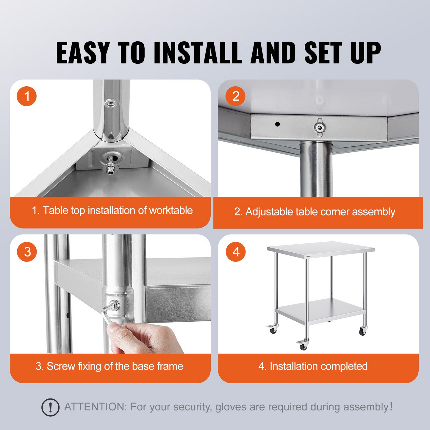 VEVOR Stainless Steel Work Table 30 x 36 x 38 Inch, with 4 Wheels, 3 Adjustable Height Levels, Heavy Duty Food Prep Worktable for Commercial Kitchen Restaurant, Silver