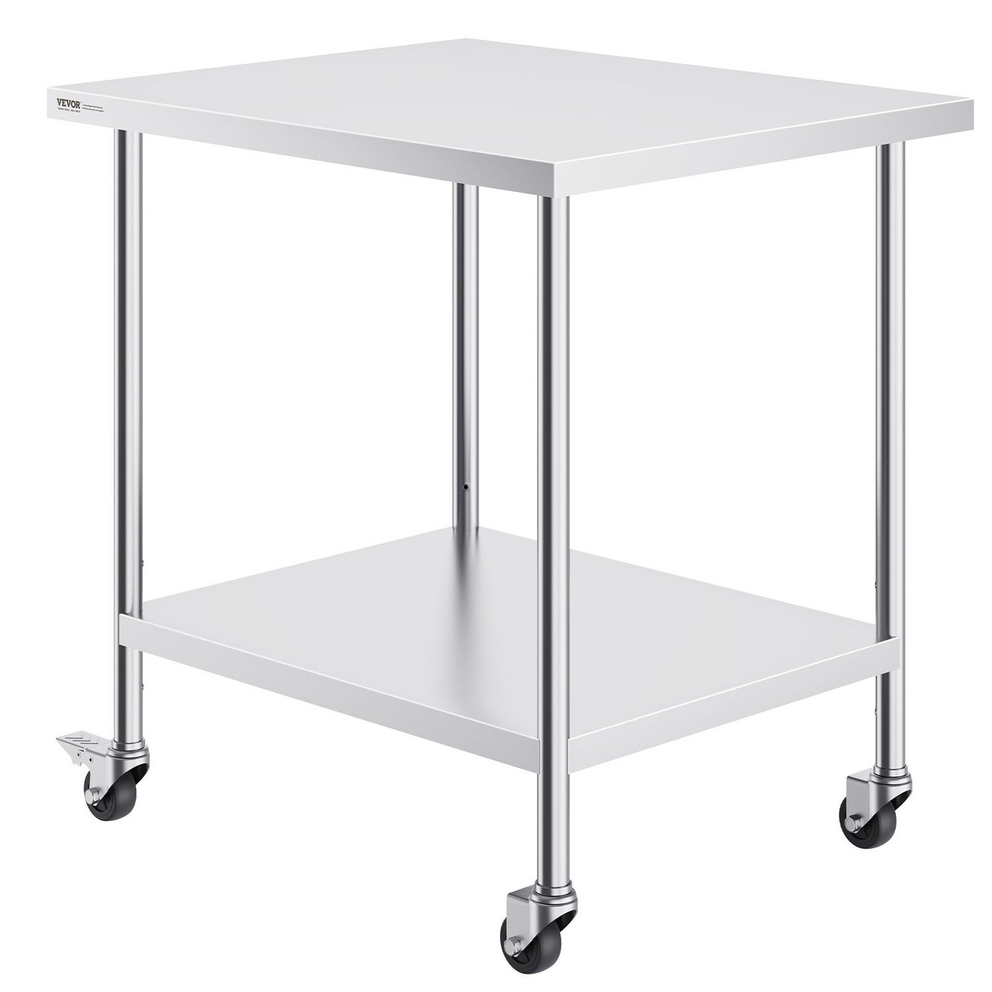 VEVOR Stainless Steel Work Table 30 x 36 x 38 Inch, with 4 Wheels, 3 Adjustable Height Levels, Heavy Duty Food Prep Worktable for Commercial Kitchen Restaurant, Silver