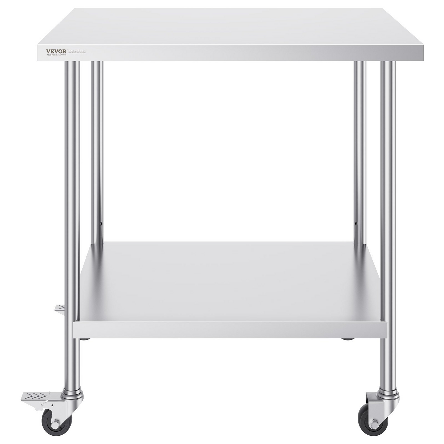 VEVOR Stainless Steel Work Table 30 x 36 x 38 Inch, with 4 Wheels, 3 Adjustable Height Levels, Heavy Duty Food Prep Worktable for Commercial Kitchen Restaurant, Silver