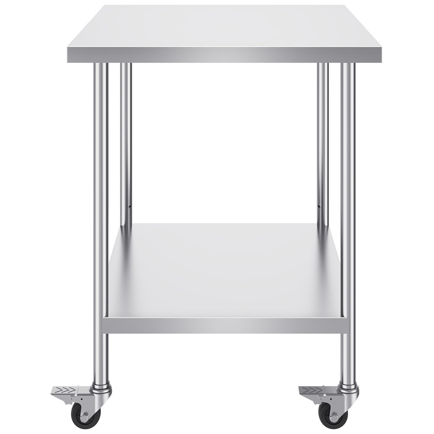 VEVOR Stainless Steel Work Table 30 x 36 x 38 Inch, with 4 Wheels, 3 Adjustable Height Levels, Heavy Duty Food Prep Worktable for Commercial Kitchen Restaurant, Silver