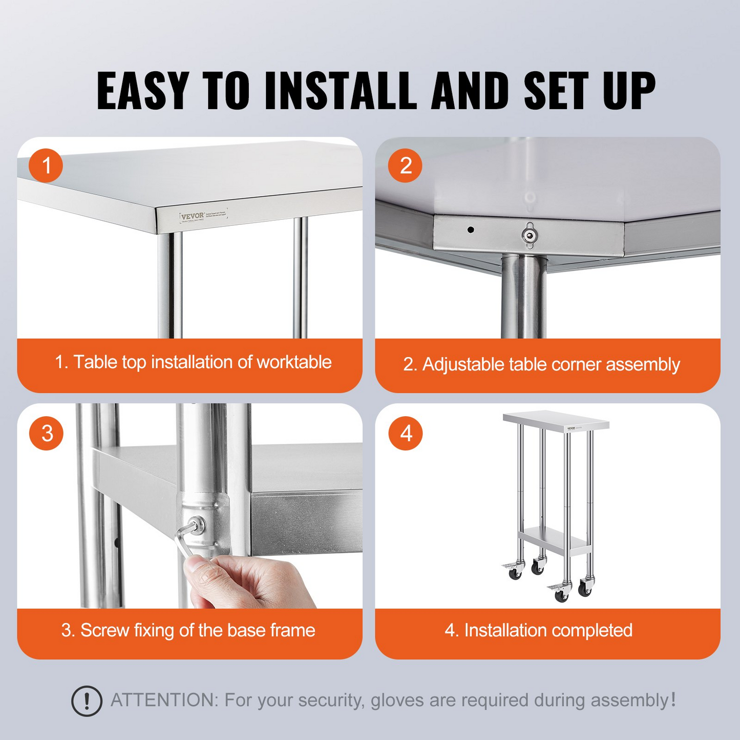 VEVOR Stainless Steel Work Table 24 x 12 x 38 Inch, with 4 Wheels, 3 Adjustable Height Levels, Heavy Duty Food Prep Worktable for Commercial Kitchen Restaurant, Silver