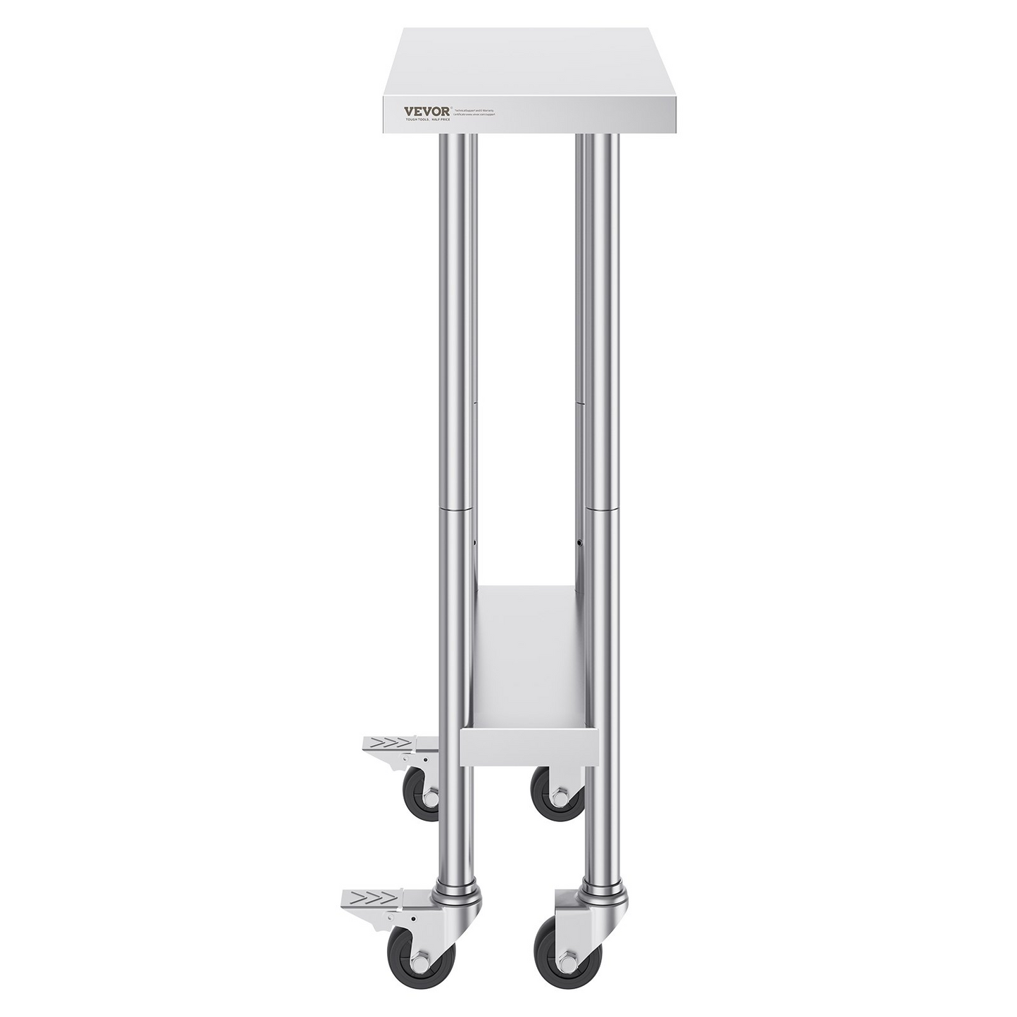 VEVOR Stainless Steel Work Table 24 x 12 x 38 Inch, with 4 Wheels, 3 Adjustable Height Levels, Heavy Duty Food Prep Worktable for Commercial Kitchen Restaurant, Silver