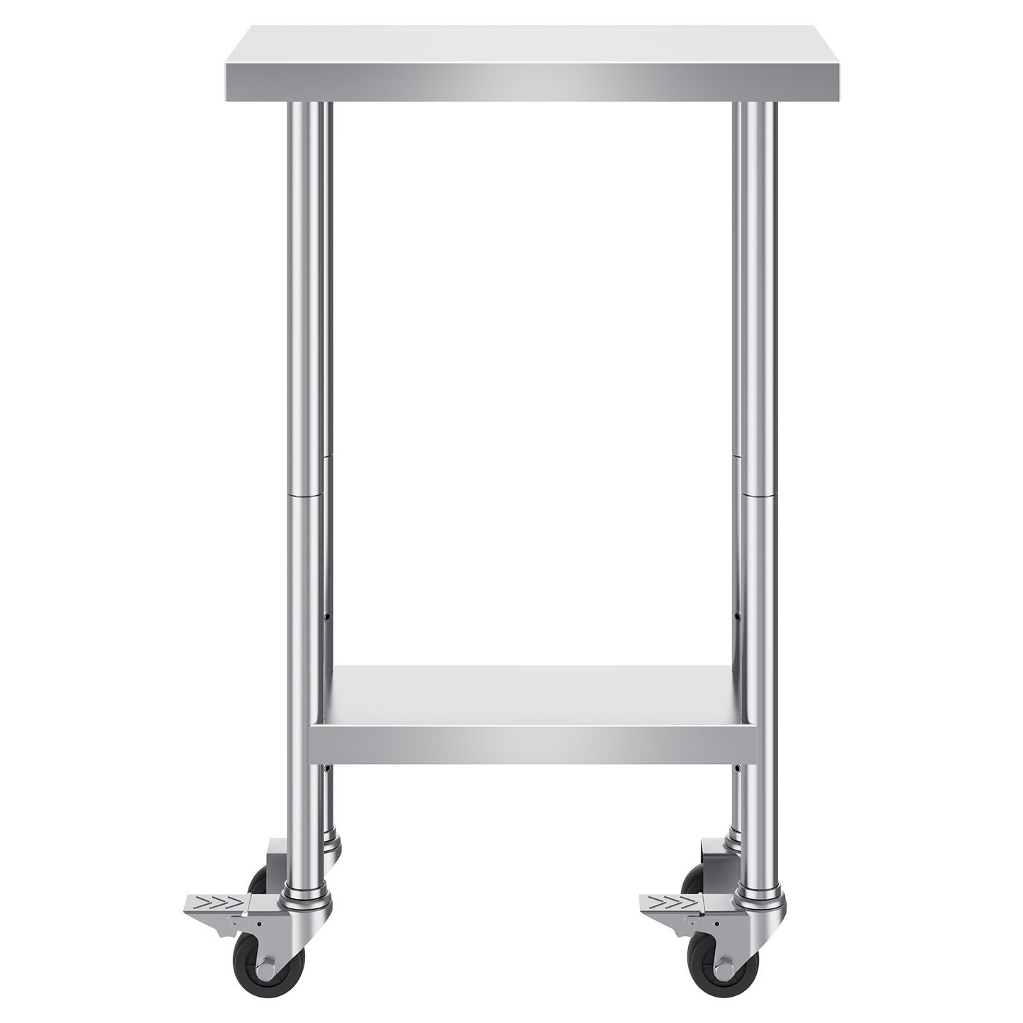 VEVOR Stainless Steel Work Table 24 x 12 x 38 Inch, with 4 Wheels, 3 Adjustable Height Levels, Heavy Duty Food Prep Worktable for Commercial Kitchen Restaurant, Silver