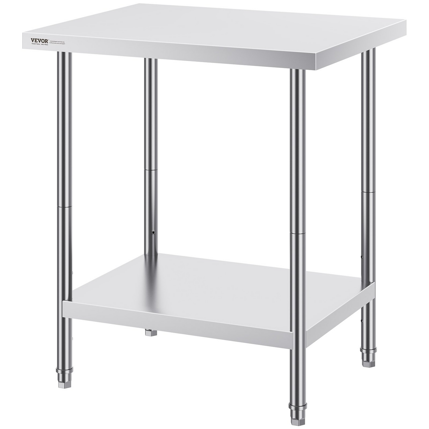 VEVOR Stainless Steel Prep Table, 24 x 30 x 34 Inch, Heavy Duty Metal Worktable with 3 Adjustable Height Levels, Commercial Workstation for Kitchen Garage Restaurant Backyard