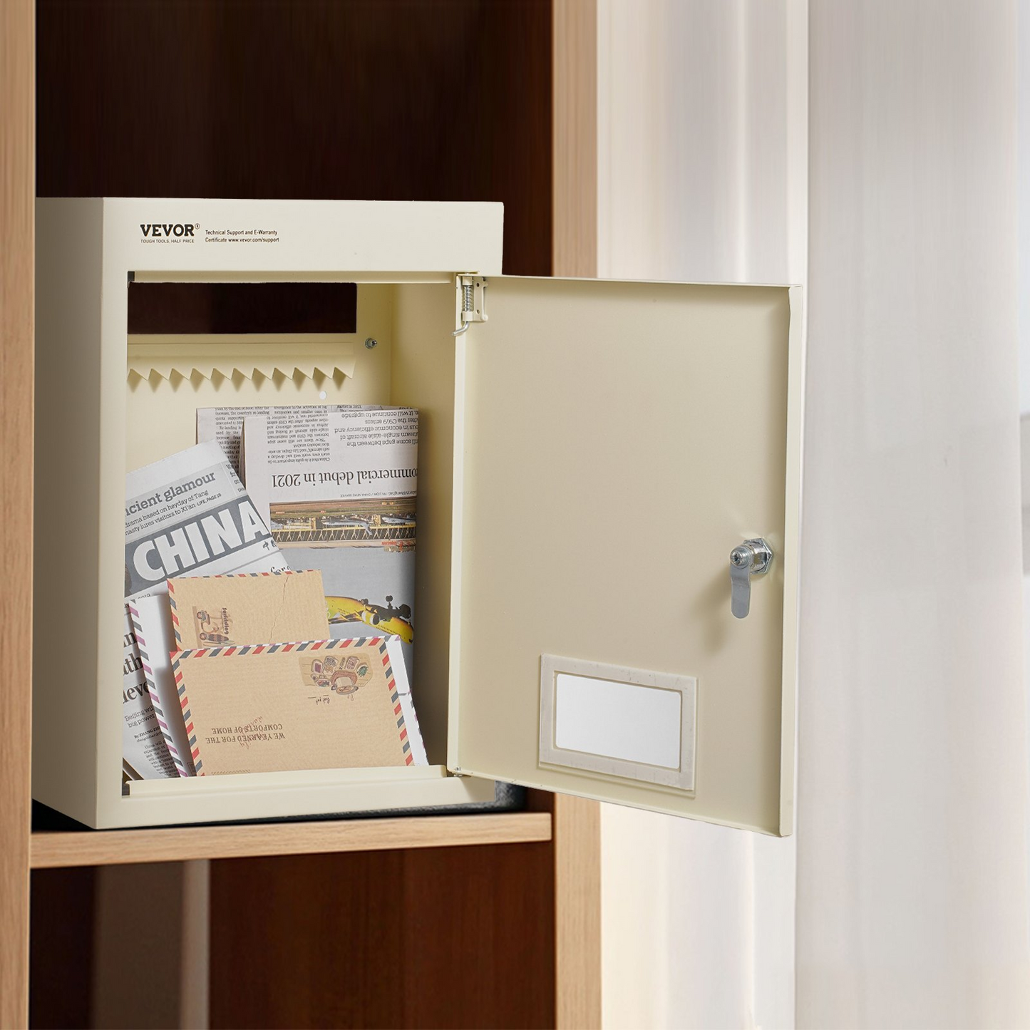 VEVOR Through The Wall Drop Box, Heavy Duty Steel Through the Wall Mailbox with 2.8-7.9" 13" Combination Lock, 12.5x6.3x16.9" Mail Drop Box, Beige