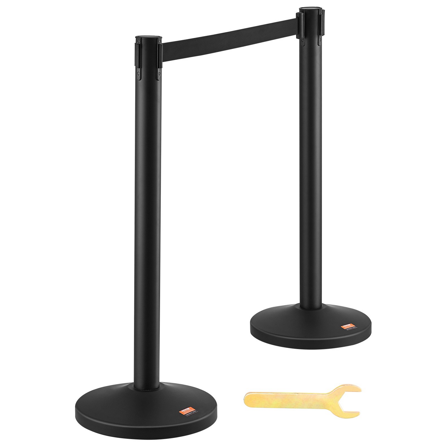 VEVOR Crowd Control Stanchion, 4-Pack Crowd Control Barrier, Carbon Steel Baking Painted Stanchion Queue Post with 2PCS 6.5FT Retractable Belt & Fillable Base, Belt Barrier Line Divider, Easy Assembly