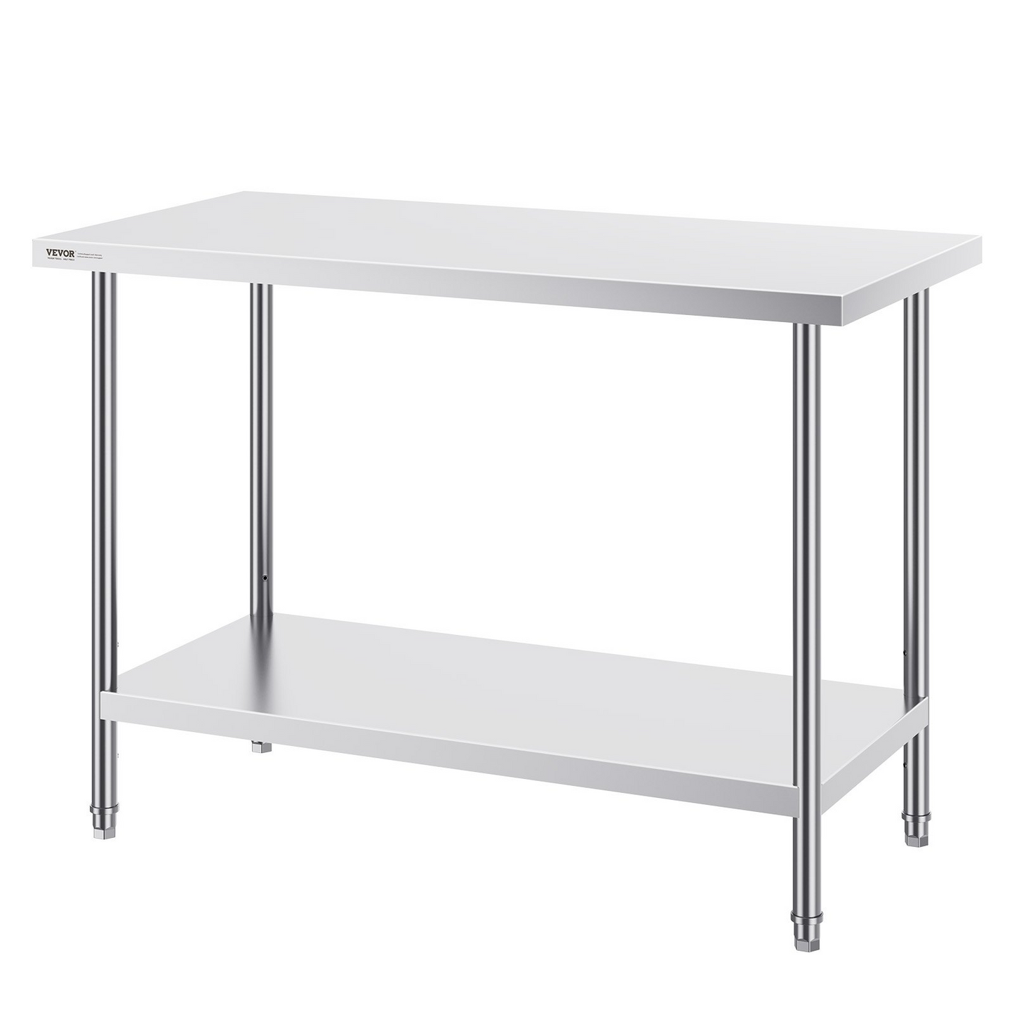 VEVOR Stainless Steel Prep Table, 24 x 48 x 34 Inch, Heavy Duty Metal Worktable with 3 Adjustable Height Levels, Commercial Workstation for Kitchen Garage Restaurant Backyard