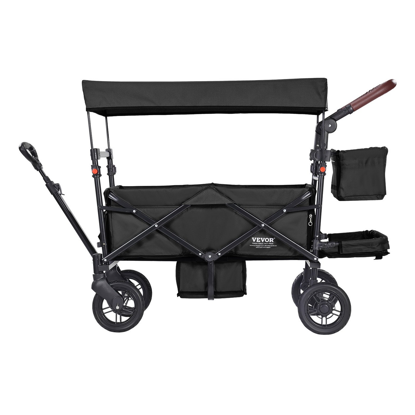 VEVOR Wagon Stroller for 2 Kids, Push Pull Quad Collapsible Stroller with Adjustable Handle, Encircling Harness Removable Canopy, 4 Wheels with Brakes, Mutifunction Tandem Stroller for Camping Black