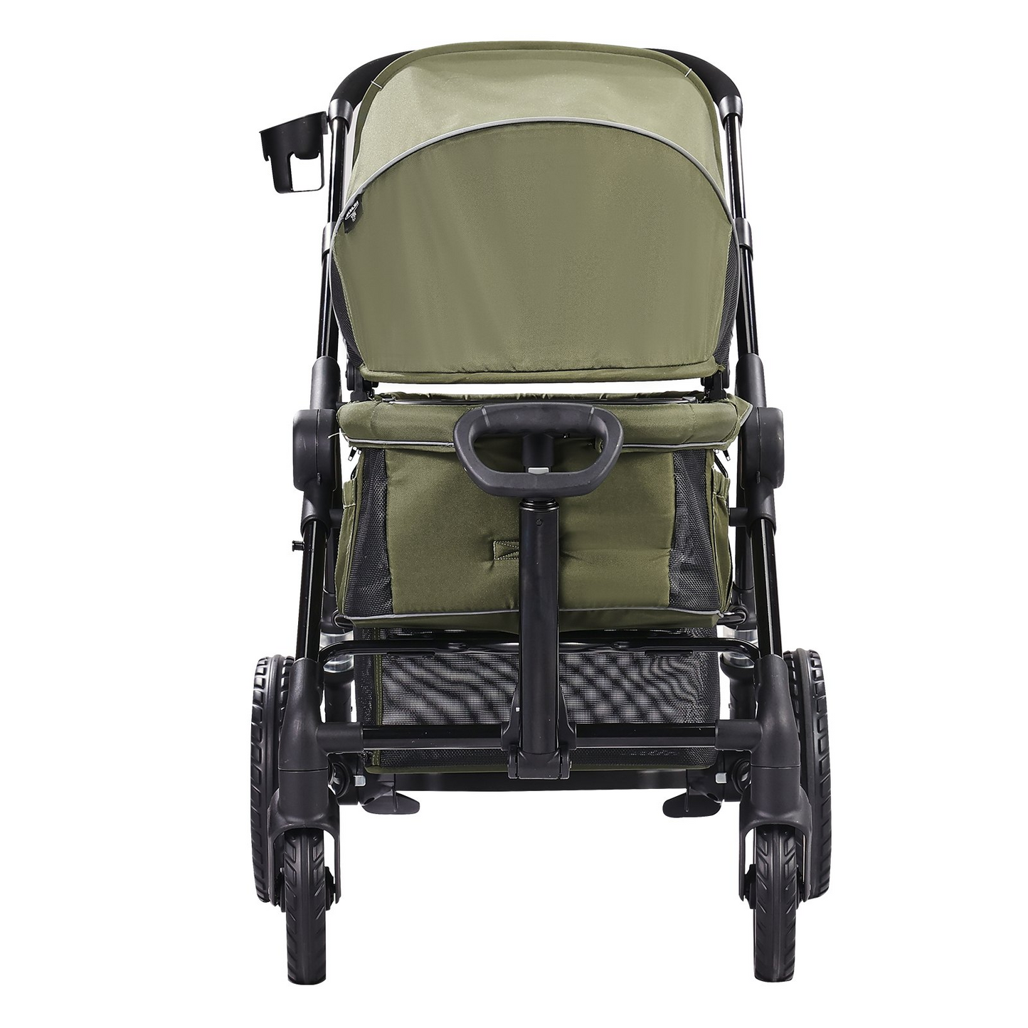 VEVOR All-Terrain Stroller Wagon, 2 Seats Foldable Expedition 2-in-1 Collapsible Wagon Stroller, Includes Canopy, Parent Organizer, Snack Tray & Cup Holders, 55lbs for Single Seat, Olive Green