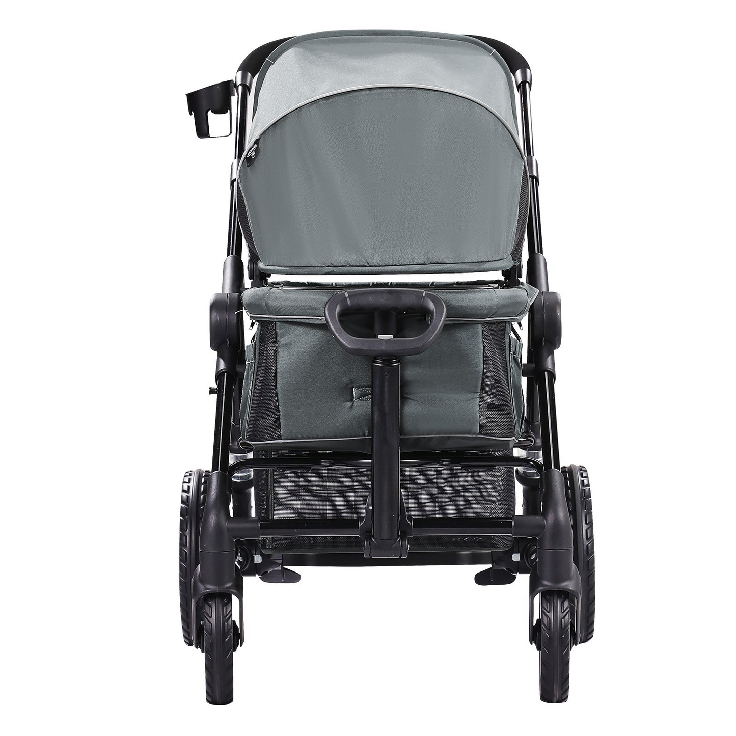 VEVOR All-Terrain Stroller Wagon, 2 Seats Foldable Expedition 2-in-1 Collapsible Wagon Stroller, Includes Canopy, Parent Organizer, Snack Tray & Cup Holders, 55lbs for Single Seat, Dark Grey/Black