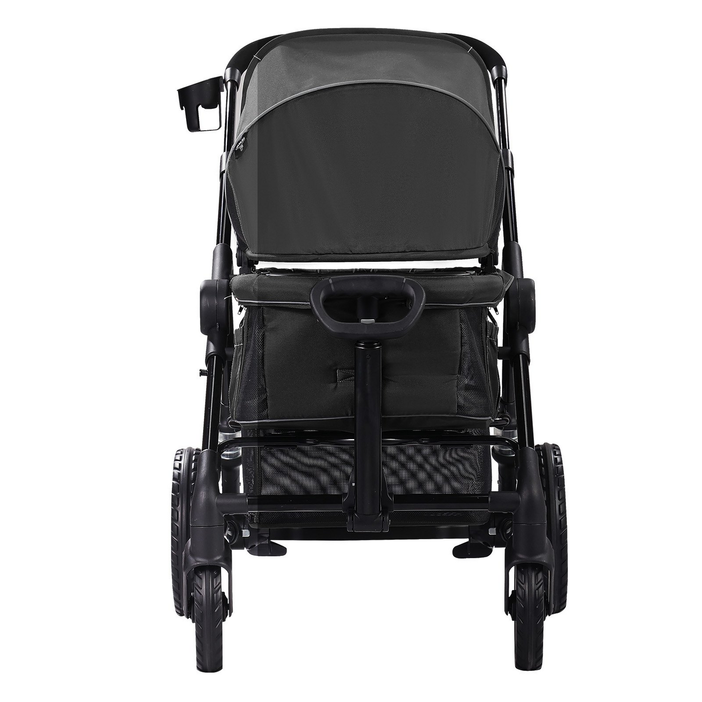 VEVOR All-Terrain Stroller Wagon, 2 Seats Foldable Expedition 2-in-1 Collapsible Wagon Stroller, Includes Canopy, Parent Organizer, Snack Tray & Cup Holders, 55lbs for Single Seat, Black