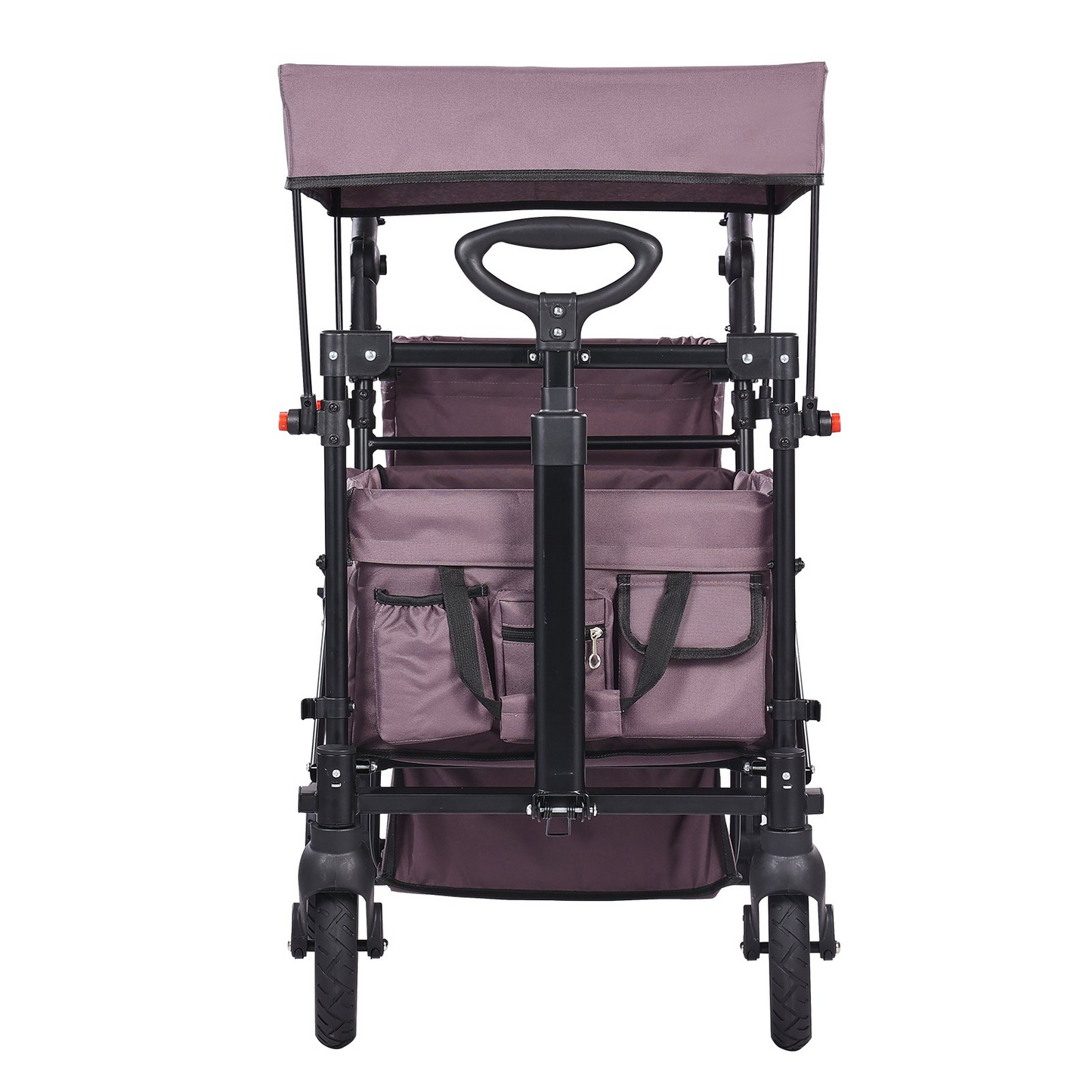 VEVOR Wagon Stroller for 2 Kids, Push Pull Quad Collapsible Stroller with Adjustable Handle, Encircling Harness Removable Canopy,4 Wheels w/ Brakes,Mutifunction Tandem Stroller for Camping Dark Purple