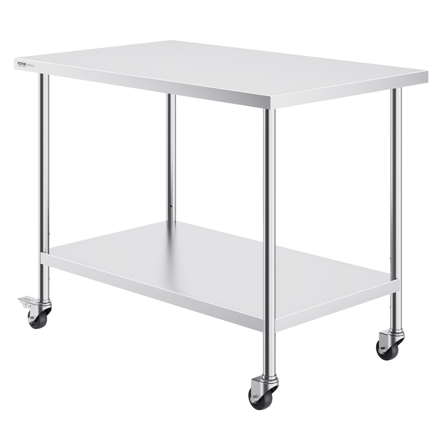 VEVOR Stainless Steel Work Table 30 x 48 x 38 Inch, with 4 Wheels, 3 Adjustable Height Levels, Heavy Duty Food Prep Worktable for Commercial Kitchen Restaurant, Silver