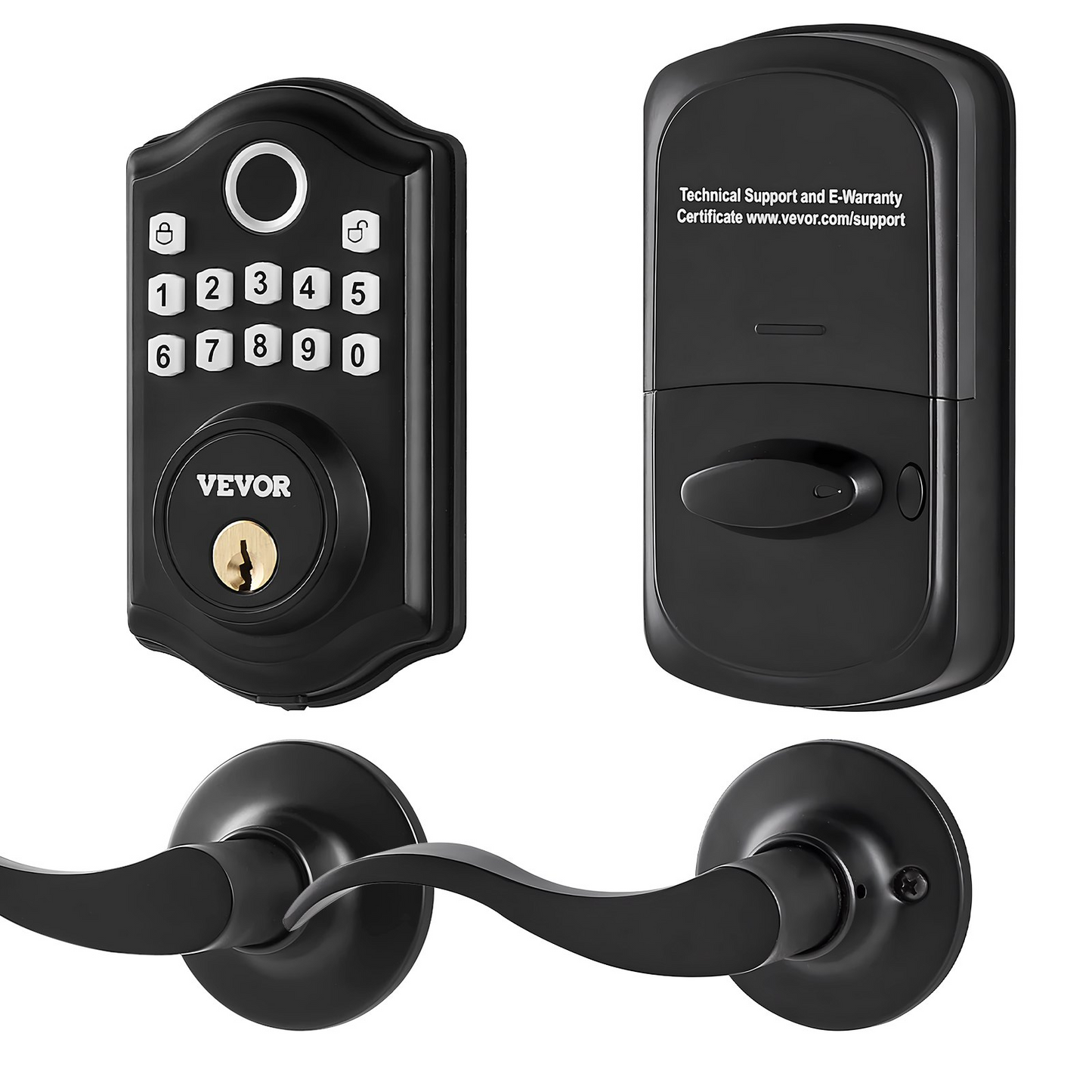 VEVOR Fingerprint Door Lock with 2 Level Handles, Keyless Entry Door Lock with Fingerprint/Keypad Code/Key, Auto Lock, Electronic Keypad Deadbolt with 300 Users, Anti-Peeking Password, for Front Door