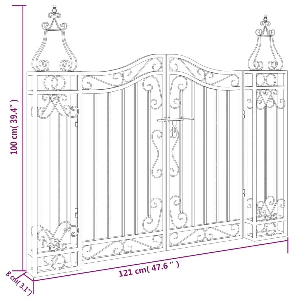 vidaXL Garden Gate Black 47.6"x3.1"x39.4" Wrought Iron