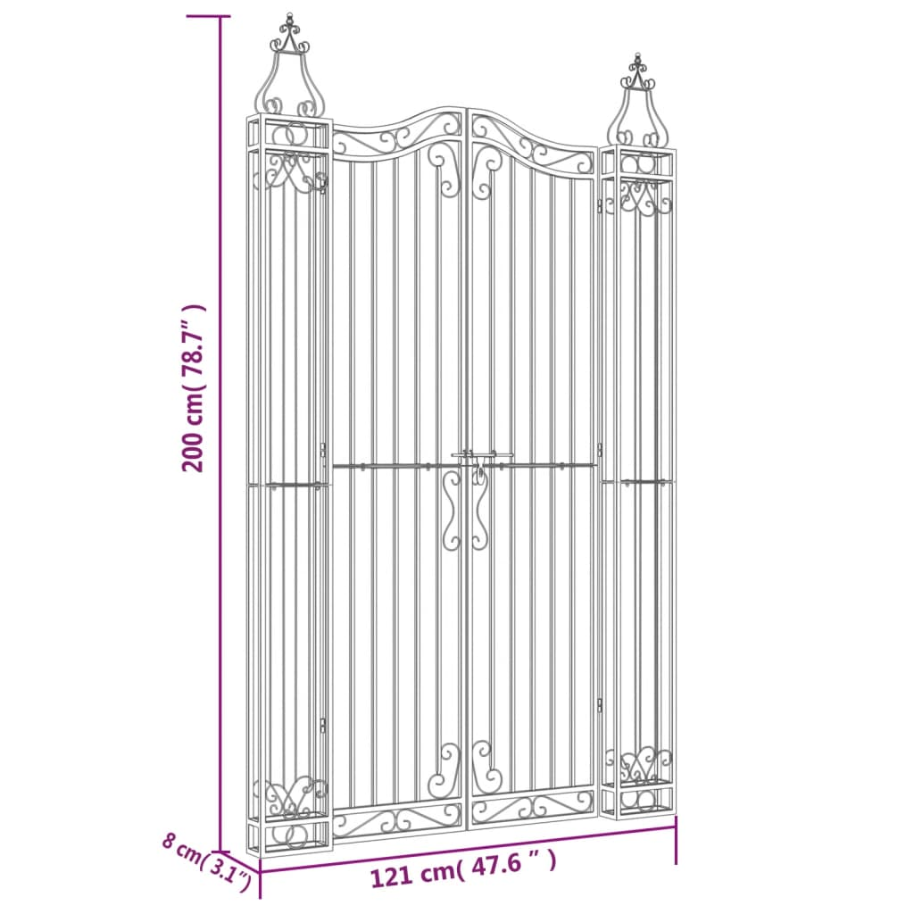 vidaXL Garden Gate Black 47.6"x3.1"x78.7" Wrought Iron