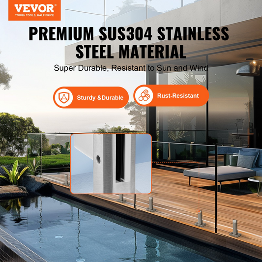 VEVOR Glass Clamp, 10 PCS Square Glass Railing Bracket for 0.31 "-0.47 " Tempered Glass, 304 Stainless Steel Glass Mounting Clamp, 0.12” Thick Glass Shelf Bracket for Balcony, Garden, Stair, Silver