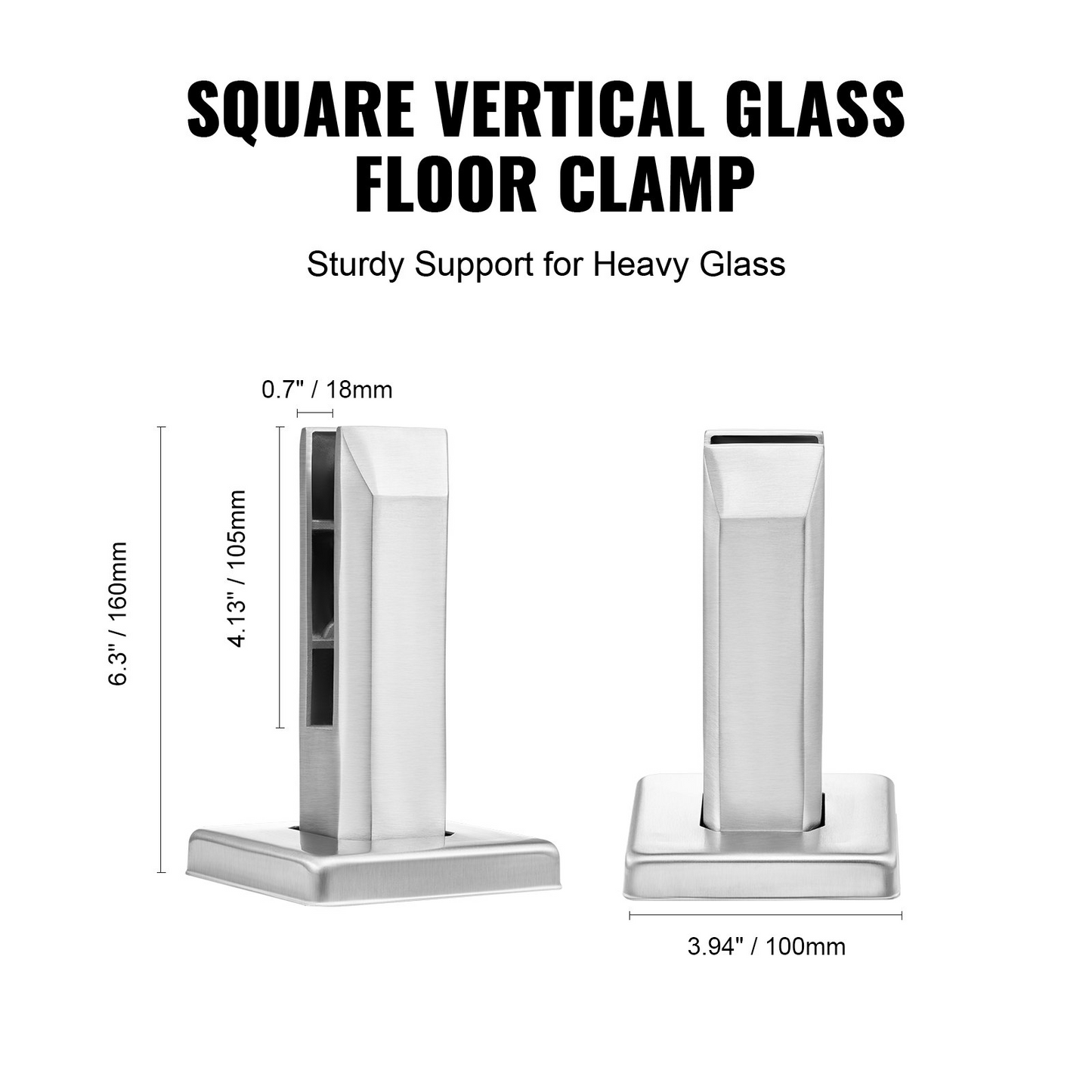 VEVOR Glass Clamp, 10 PCS Square Glass Railing Bracket for 0.31 "-0.47 " Tempered Glass, 304 Stainless Steel Glass Mounting Clamp, 0.12” Thick Glass Shelf Bracket for Balcony, Garden, Stair, Silver