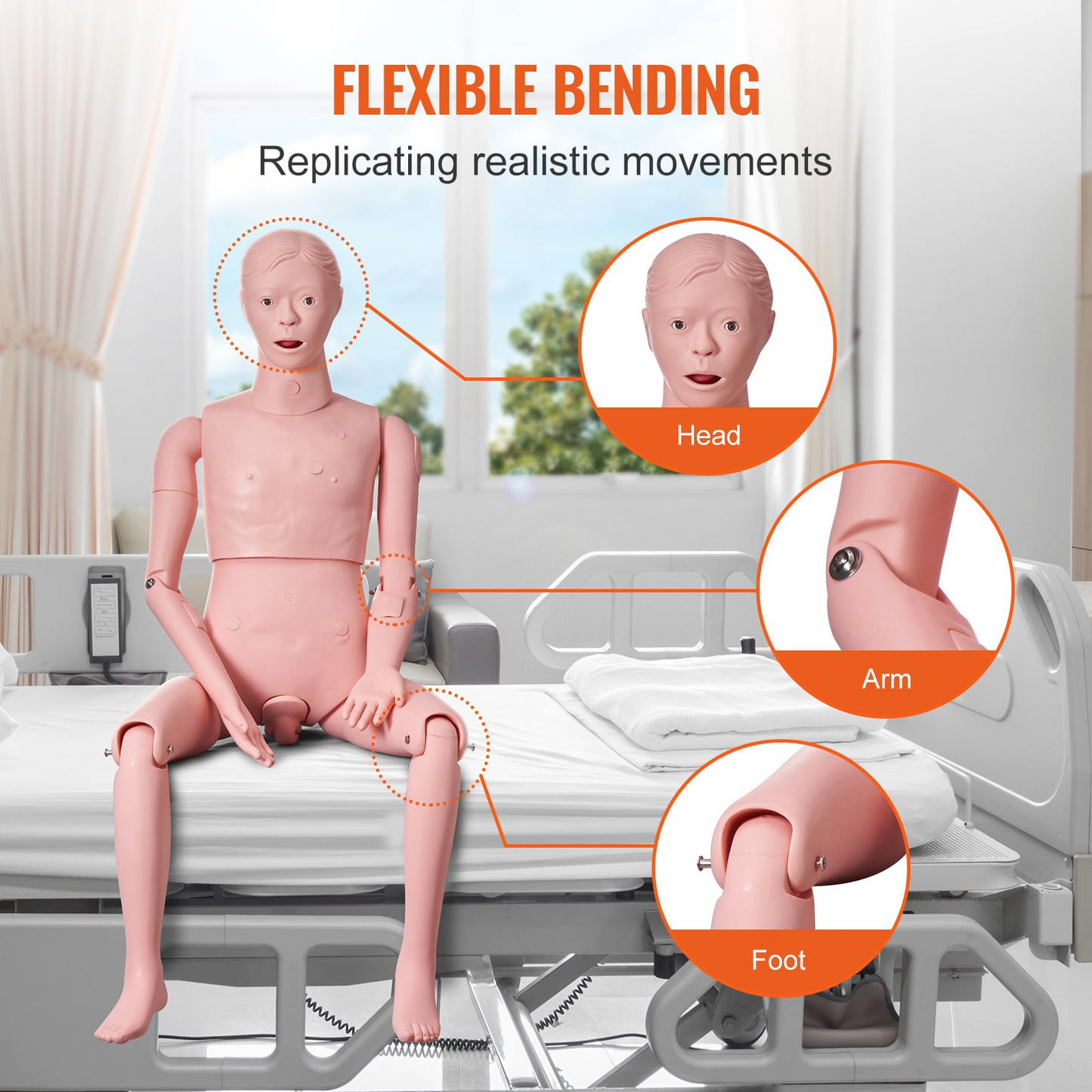 VEVOR Nursing Training Manikin, Male Life Size Demonstration Human Manikin for Nursing Training, Multifunctional Education Teaching Model Supplies, PVC Anatomical Mannequin Body Care Simulator Model