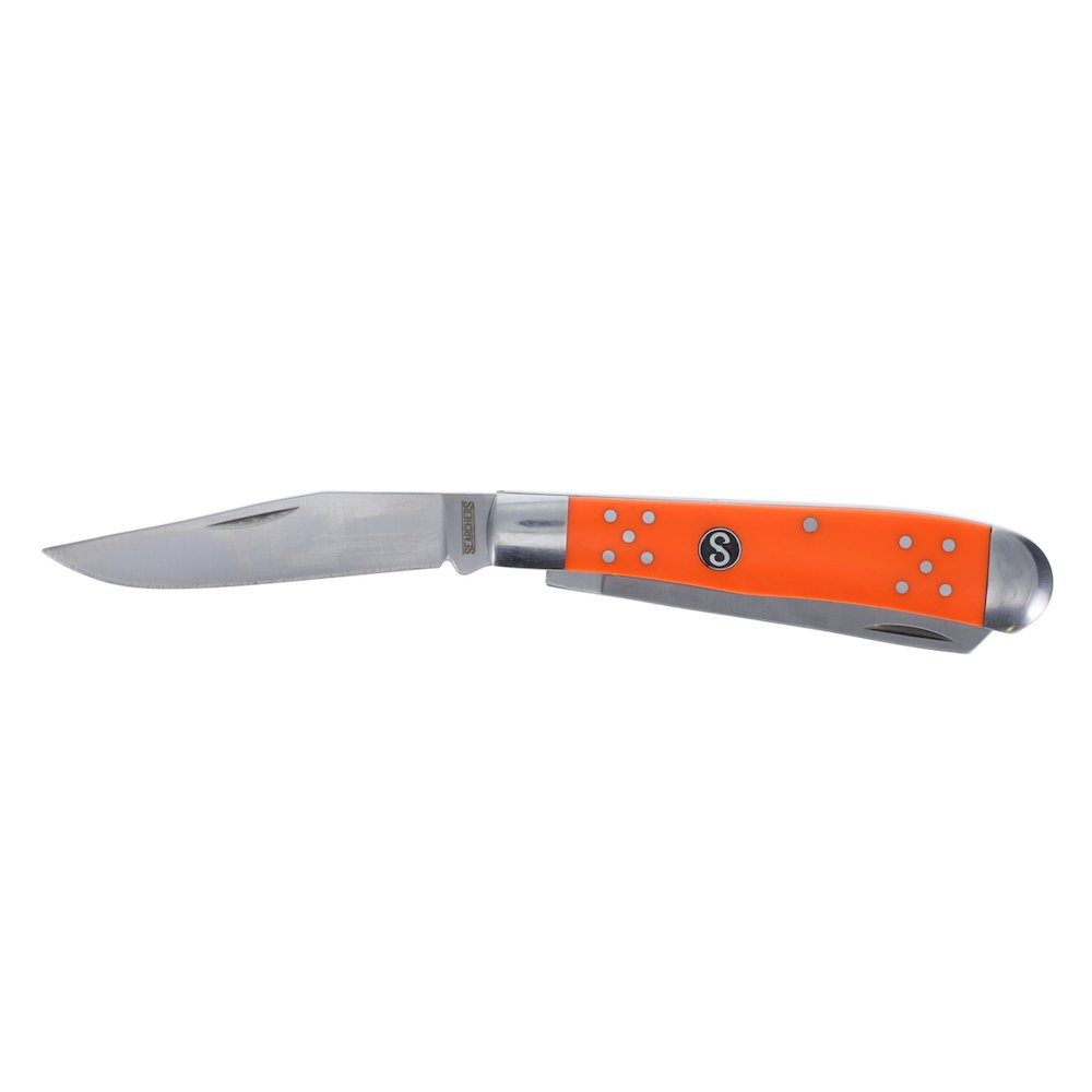 Scipio 2-Blade Brahma Bull Trapper Pocket Knife FCC0002OD - Duo Blade Traditional Trapper Folding Knife - Orange