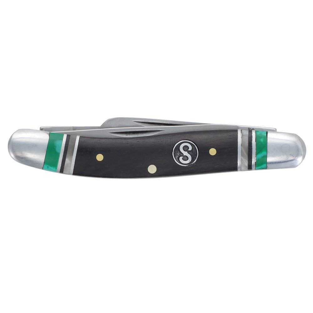 Scipio FCC0001CG 3-Blade Stockman Pocket Knife - 3.5-Inch Folding Knife Multi-Blade Small Portable Knife - Wood Handle with Inlaid Green Stone