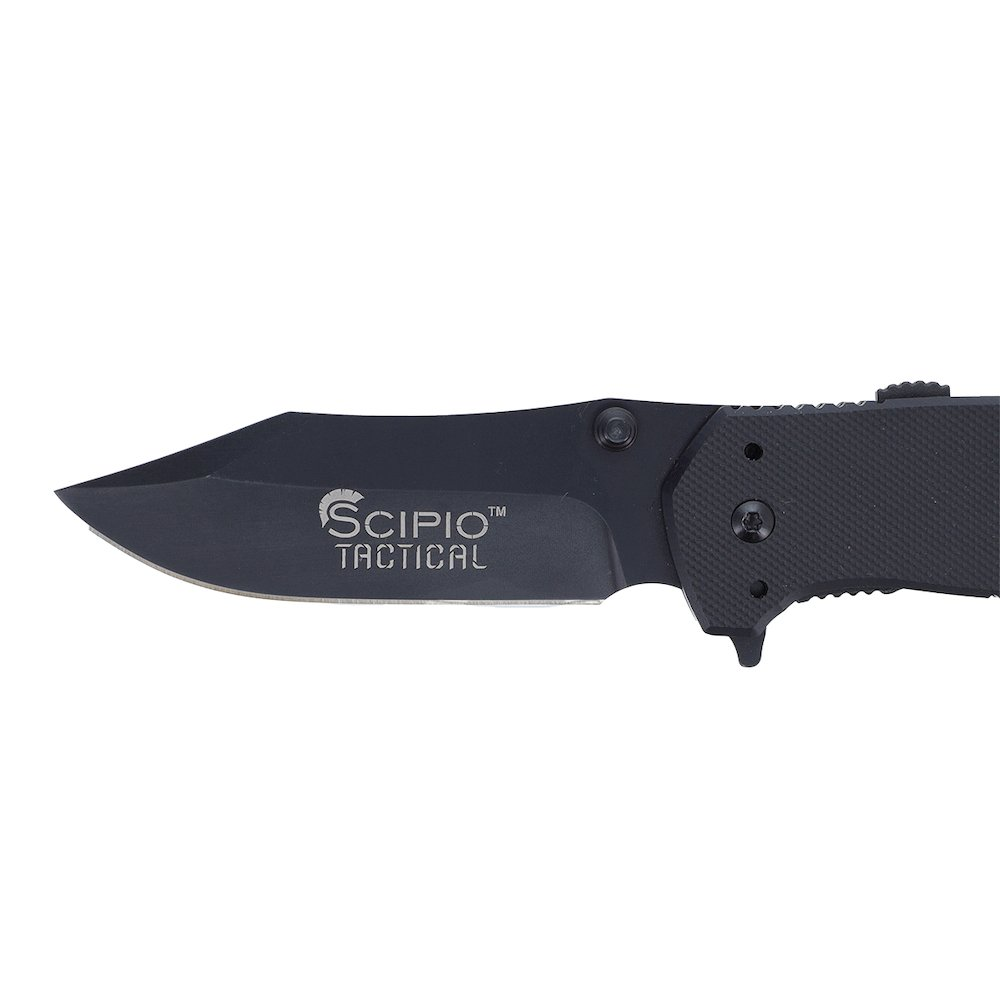 Scipio ST060B Night Tracer Assisted-Opening Pocket Knife Stainless Steel Folding Knife Flip Style with Locking Clip - Black