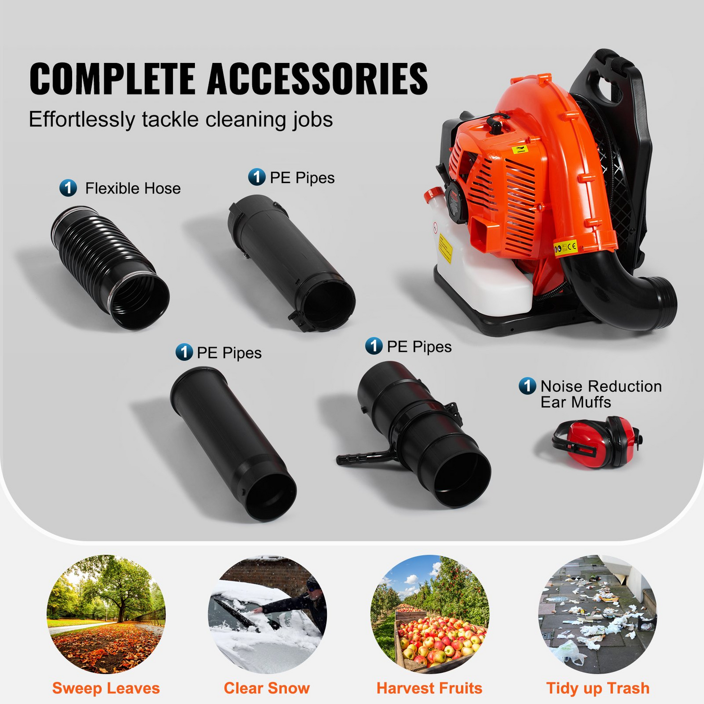 VEVOR Backpack Leaf Blower 79CC 2-Cycle Gas Leaf Blower 930CFM Air Volume 184MPH