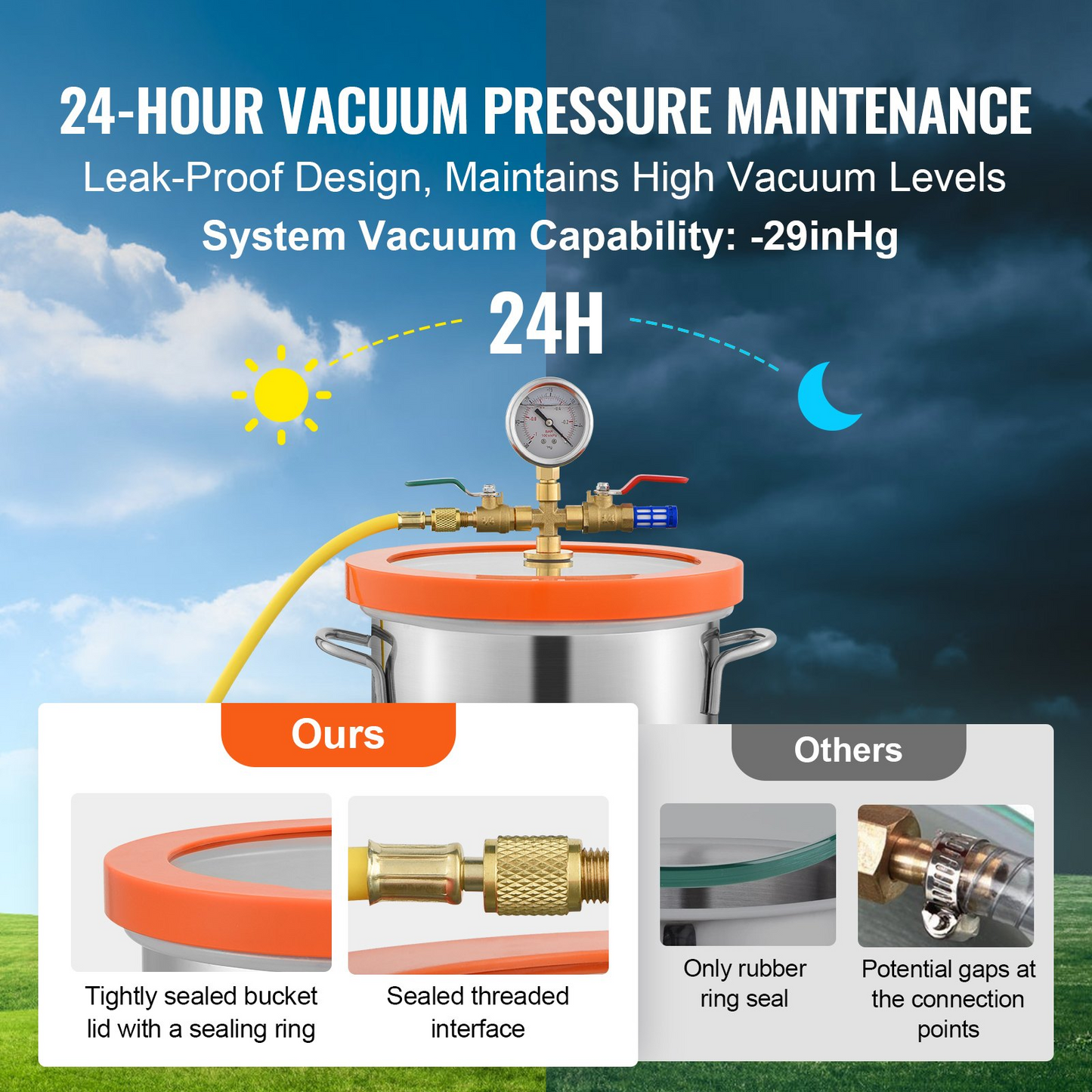 VEVOR 3 Gallon Vacuum Chamber, Upgraded Tempered Glass Lid Vacuum Degassing Chamber, 304 Stainless Steel Chamber, for Stabilizing Wood, Resin Degassing, Silicone Degassing and Plaster Degassing