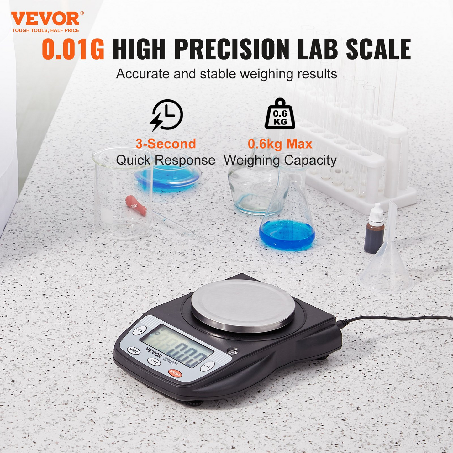 VEVOR Analytical Balance Lab Scale 600g x 0.01g 6 Units Conversion Electronic