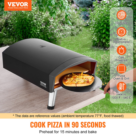 VEVOR 12" Outdoor Pizza Oven Portable Gas Oven Iron Spray Foldable for Camping