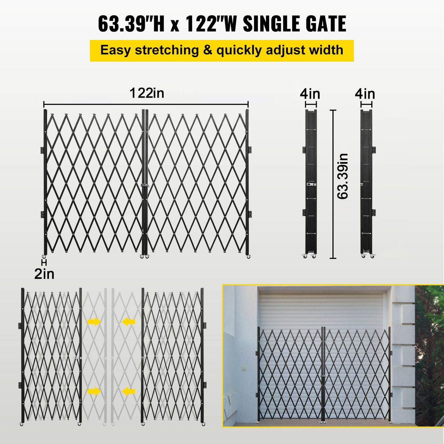 VEVOR Double Folding Security Gate, 5.1' H x 10.2' W Folding Door Gate, Steel Accordion Security Gate, Flexible Expanding Security Gate, 360° Rolling Barricade Gate, Scissor Gate or Door with Keys